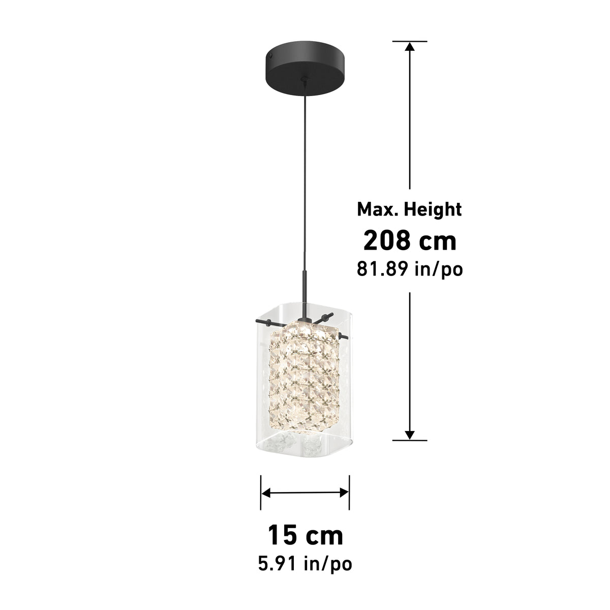 Crystal Cube suspension à 1 Lumière DEL