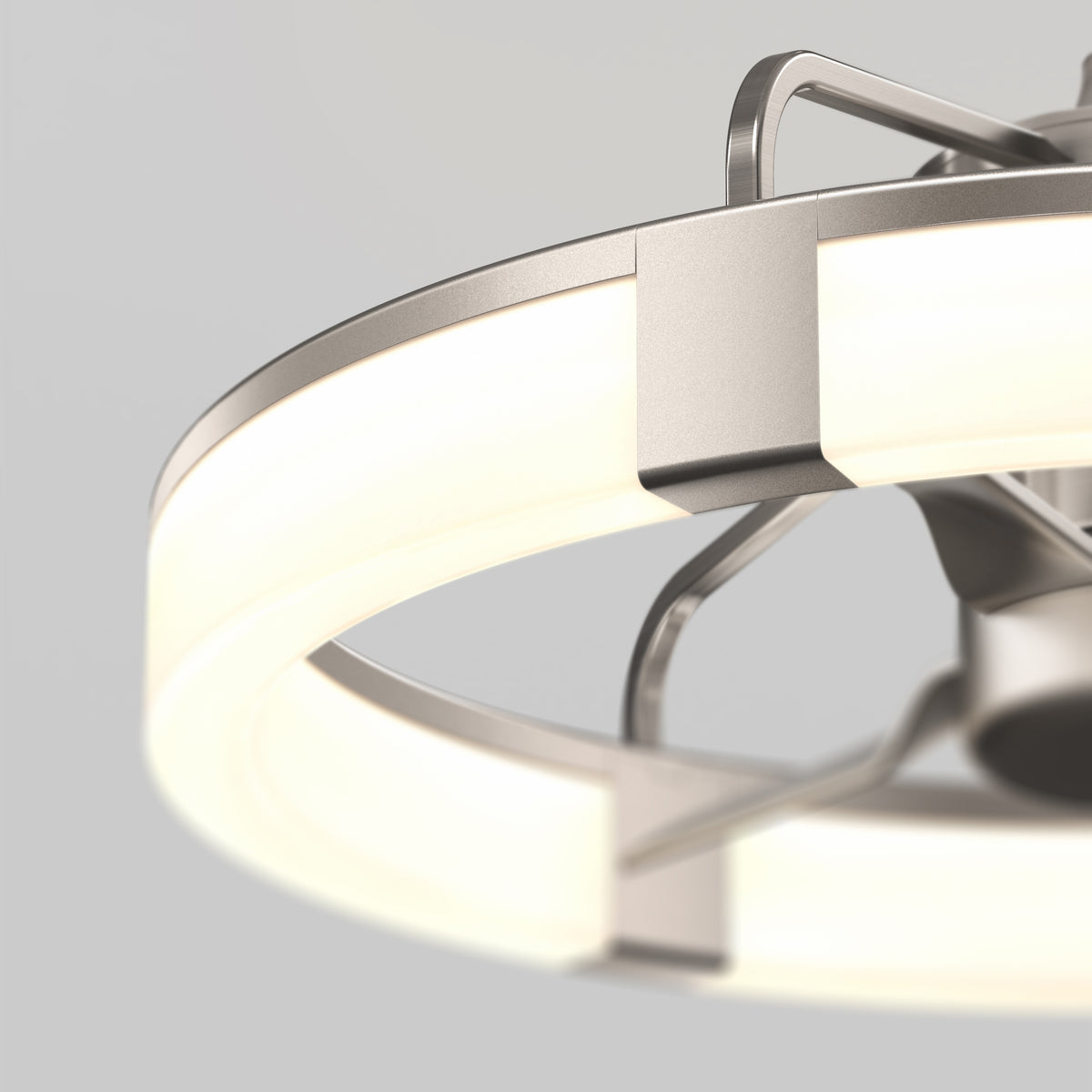 Close-up of the Artika Sunnyvale 23 in. LED fandelier ceiling fan with light and remote, glowing softly against a plain background.