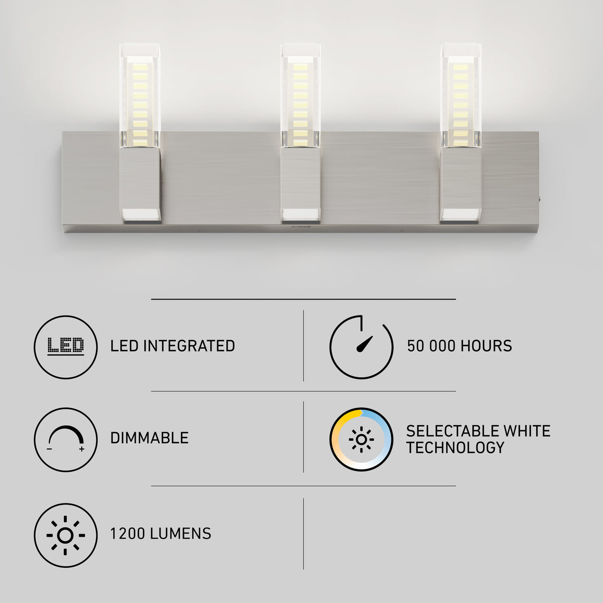 Artika Hologram LED modern vanity light, 5 CCT, 1200 lumens, 50,000-hour life—ideal for bathroom mirrors.