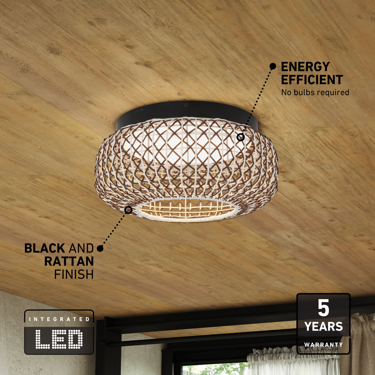 The Artika Benson 15 in. LED flush mount offers 5 CCT, is dimmable, energy efficient, and includes a 5-year warranty.