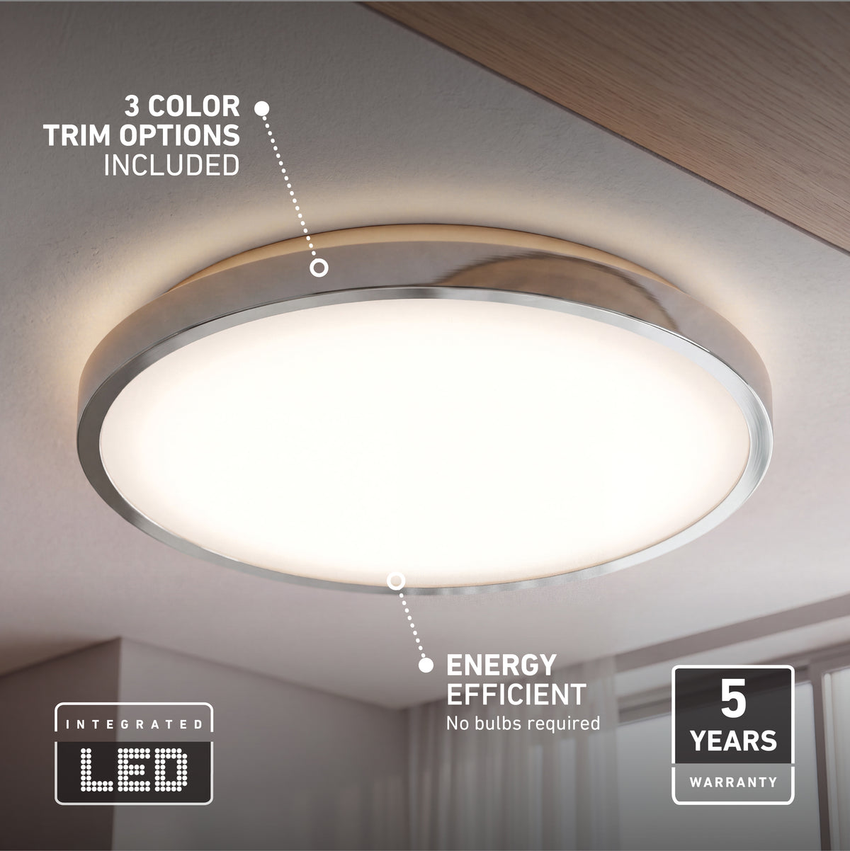 Artika Isara 12 in. RGBIC LED flush mount with 3 trim options, energy efficient, chrome finish, and a 5-year warranty.