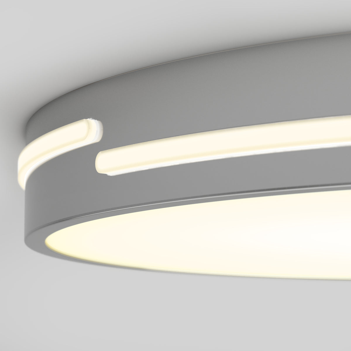 Close-up of the Artika Delray 15.7 in. LED modern flush mount light, featuring a matte black finish and edge-lit glow with adjustable color temperature (5 CCT), shown against a plain white background.
