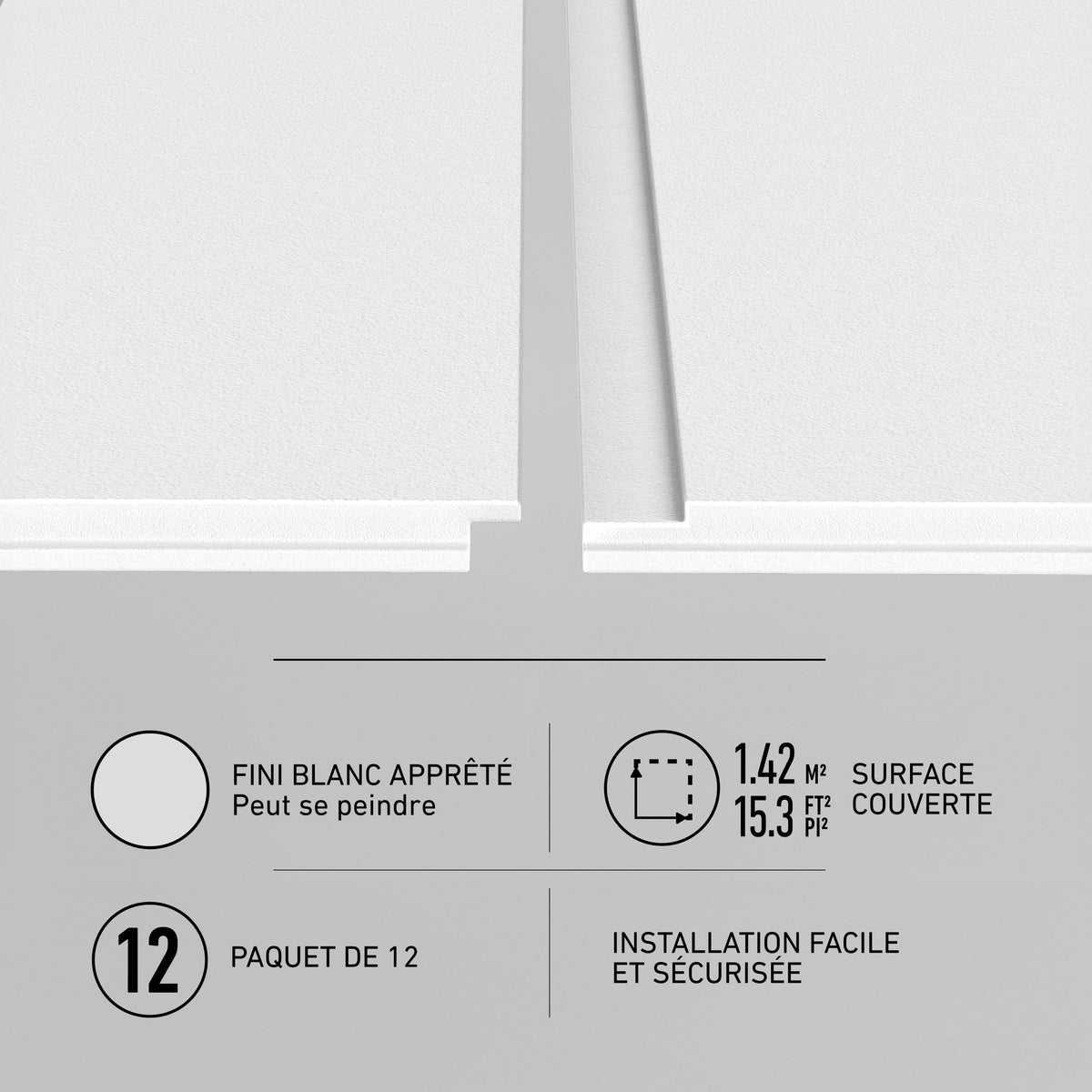 Artika AXEN Shilap 48" MDF shiplap panels, ready to paint, 12-pack—French/English specs for hassle-free wall installation.