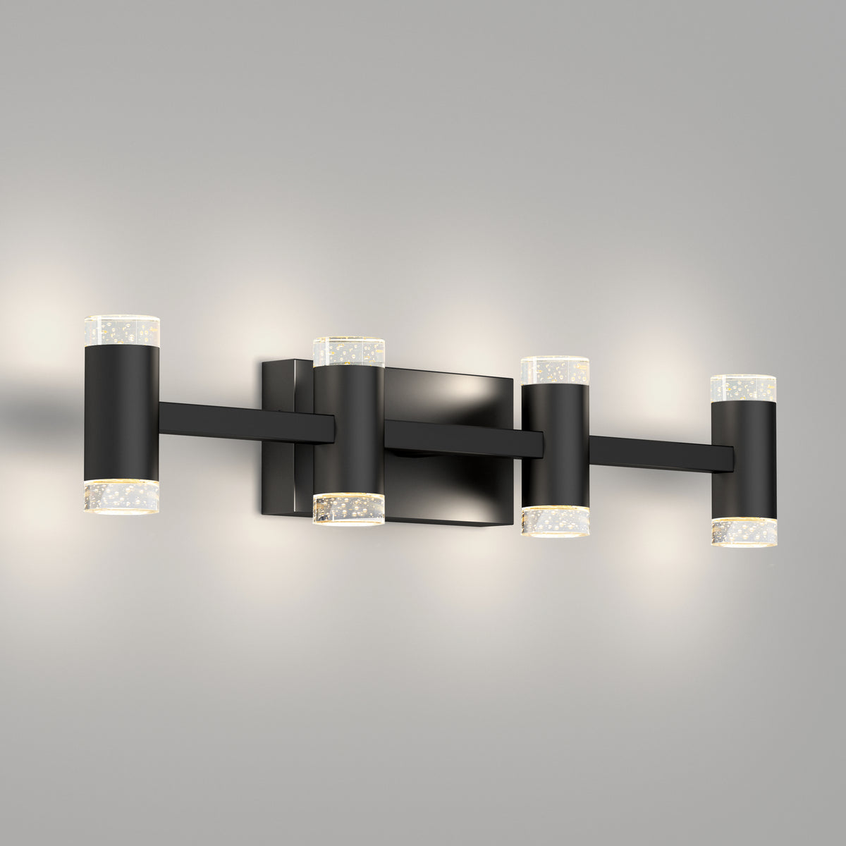 The Artika Mist 26-in (67 cm) Integrated LED 5-CCT Vanity Light Bar features a sleek black design with frosted, textured glass ends—ideal for adding sophisticated, modern lighting to any bathroom.