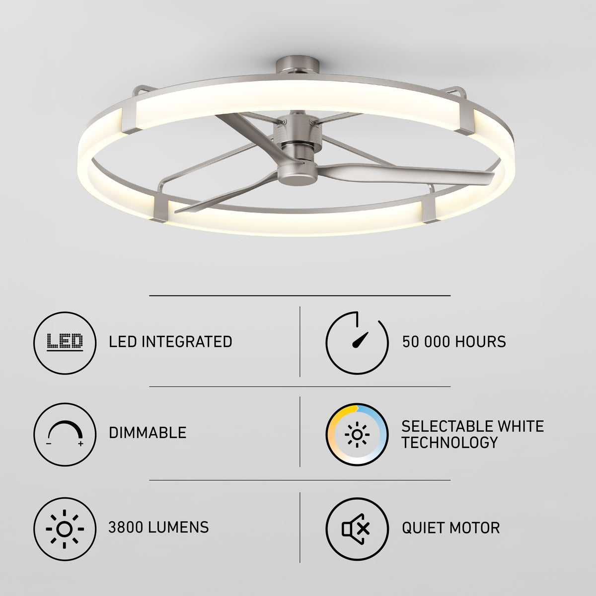 Artika Sunnyvale 52″ LED fan: dimmable, 3800 lumens, long life, selectable color, quiet motor—includes remote.