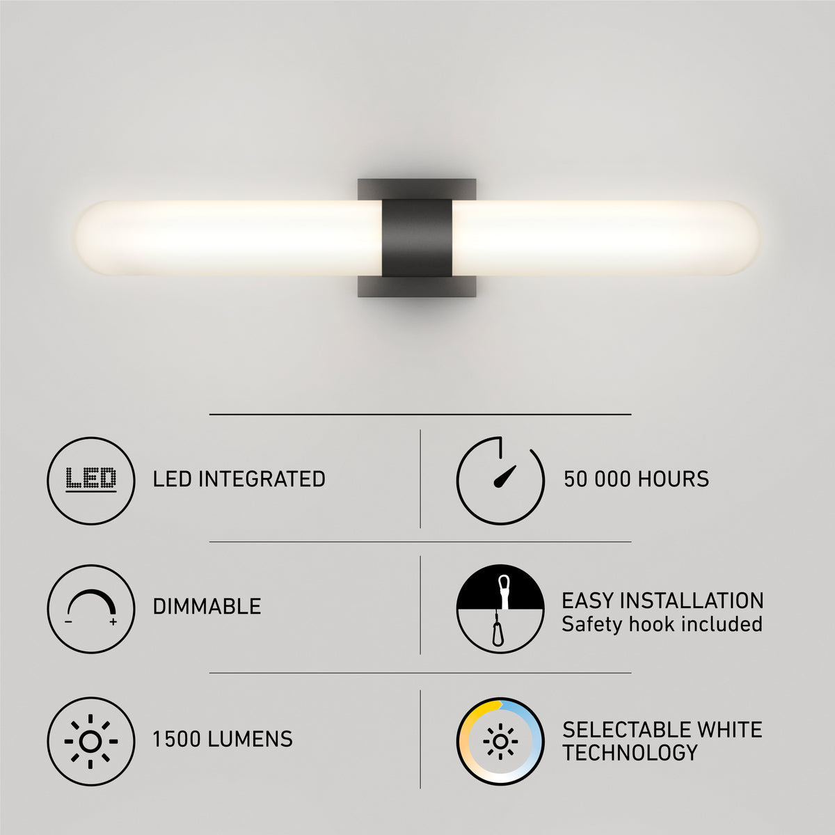 Artika Wilton 27-in LED vanity light: dimmable, 1500 lm, 50k hrs, easy install, 5CCT adjustable white for bathroom.