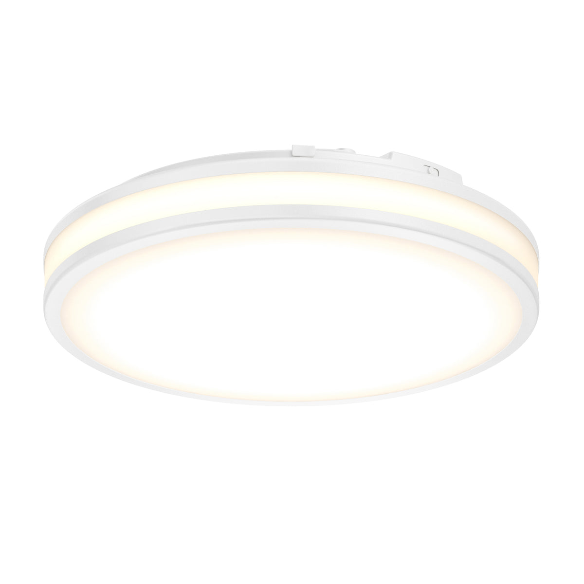 The Artika Hemisphere 15 in. LED flush mount light features a modern round design with a glowing ring, shown from below against a plain white background. Adjustable to 5 CCT settings for customizable lighting.