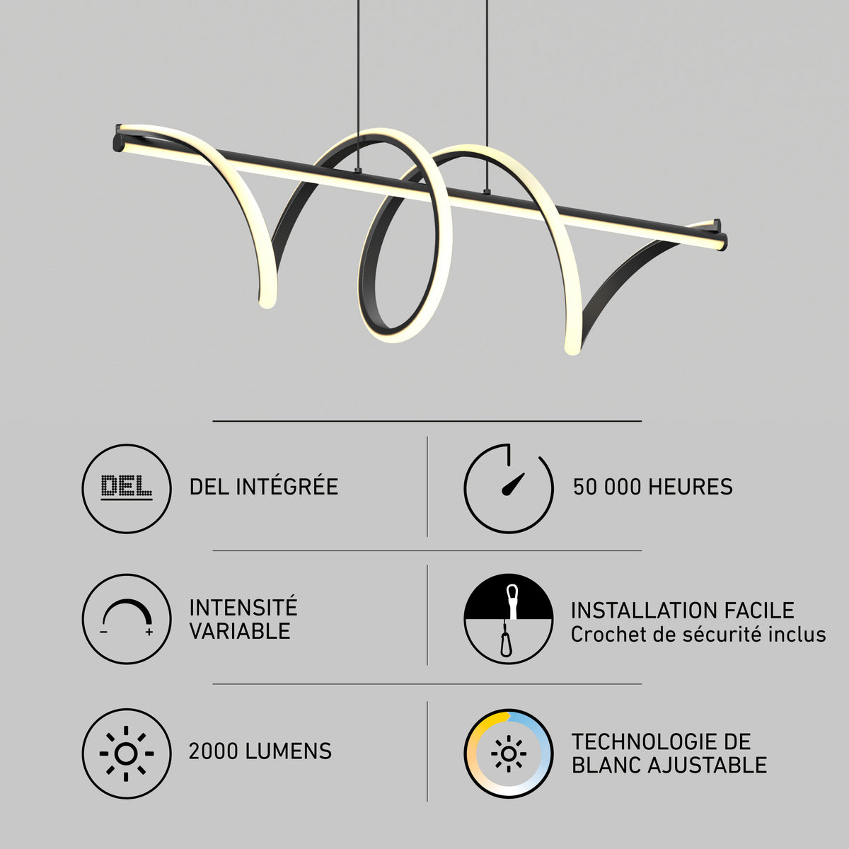 Artika Coda modern LED pendant light 5 CCT: dimmable, curved design, 2000 lumens, 50,000-hour life, easy install—perfect for kitchen islands.