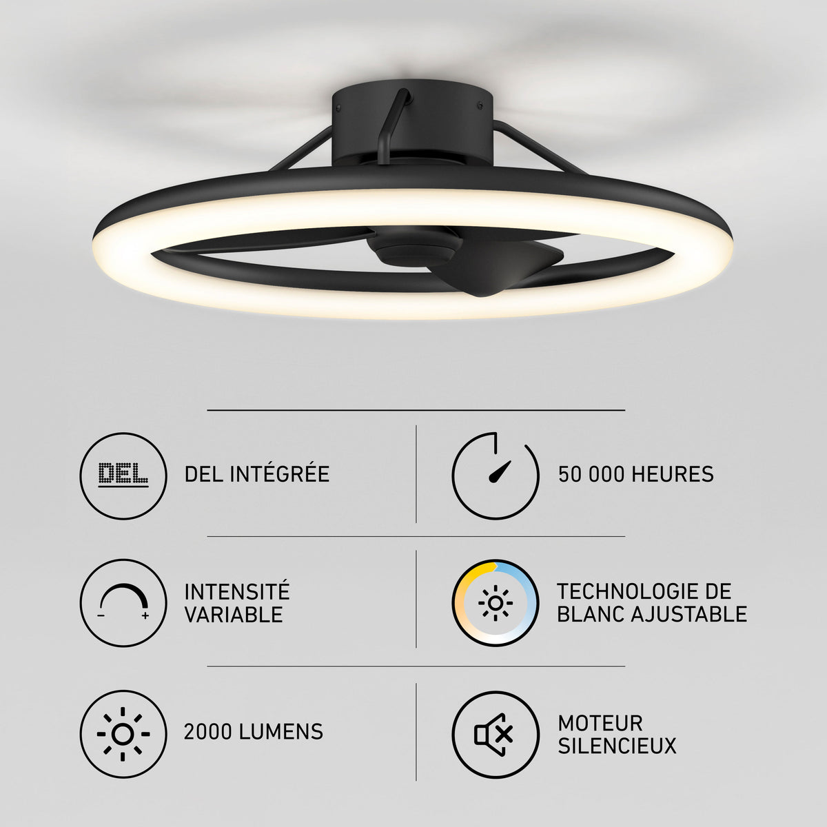 Artika Darren 23 in. LED modern fandelier ceiling fan with dimmable light, remote, silent motor, adjustable white (2000 lumens).