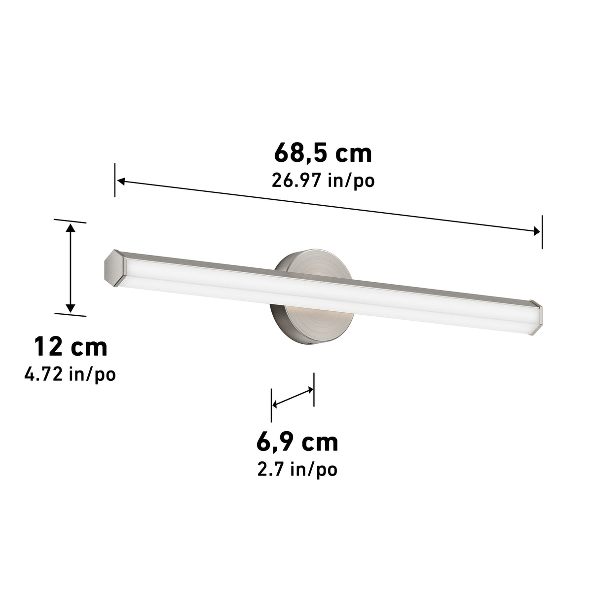 The Artika Ewen modern LED vanity light, 68.5x12x6.9 cm, offers 5 CCT for bathroom mirrors.