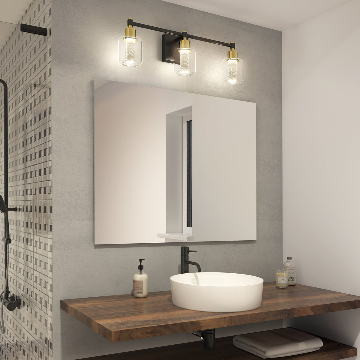 Champagne Globe 24 po (61 cm) luminaire de vanité 3 lumières DEL glamour pour salle de bain