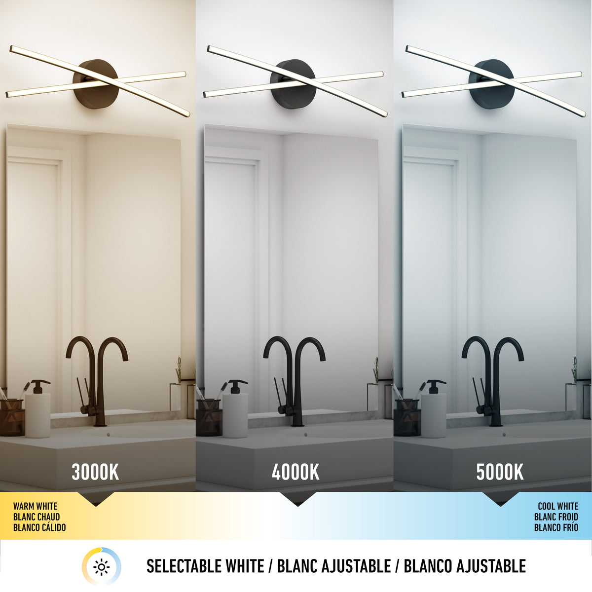 Orly 24 po (60 cm) luminaire de vanité DEL moderne intégré 3 TCL pour salle de bain