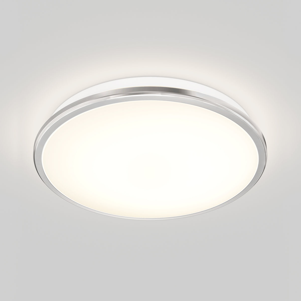 The Artika Vera 13 in. Modern LED Flush Mount Ceiling Light features a white frosted cover and chrome finish.