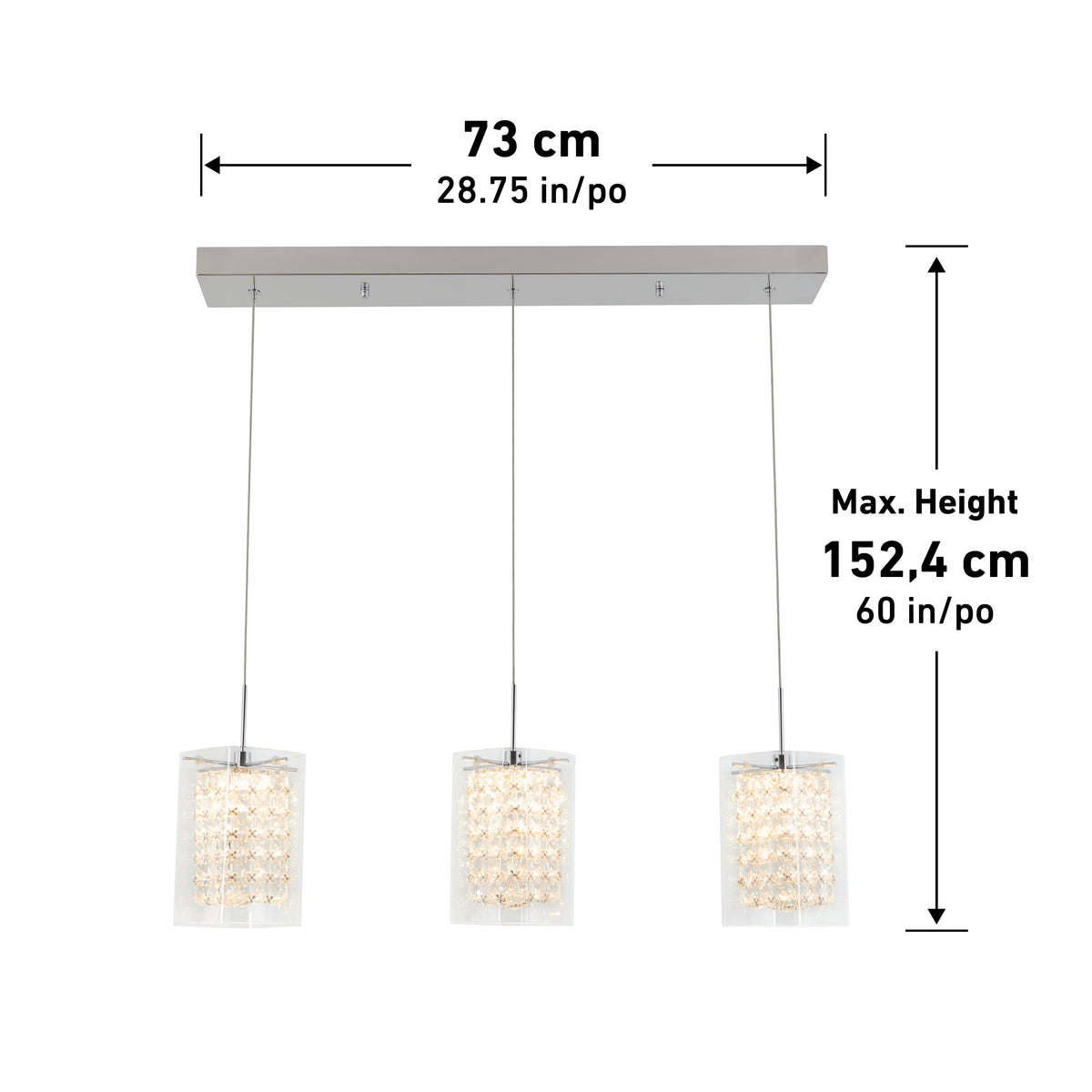 Crystal Cube suspension à 3 Lumières à DEL