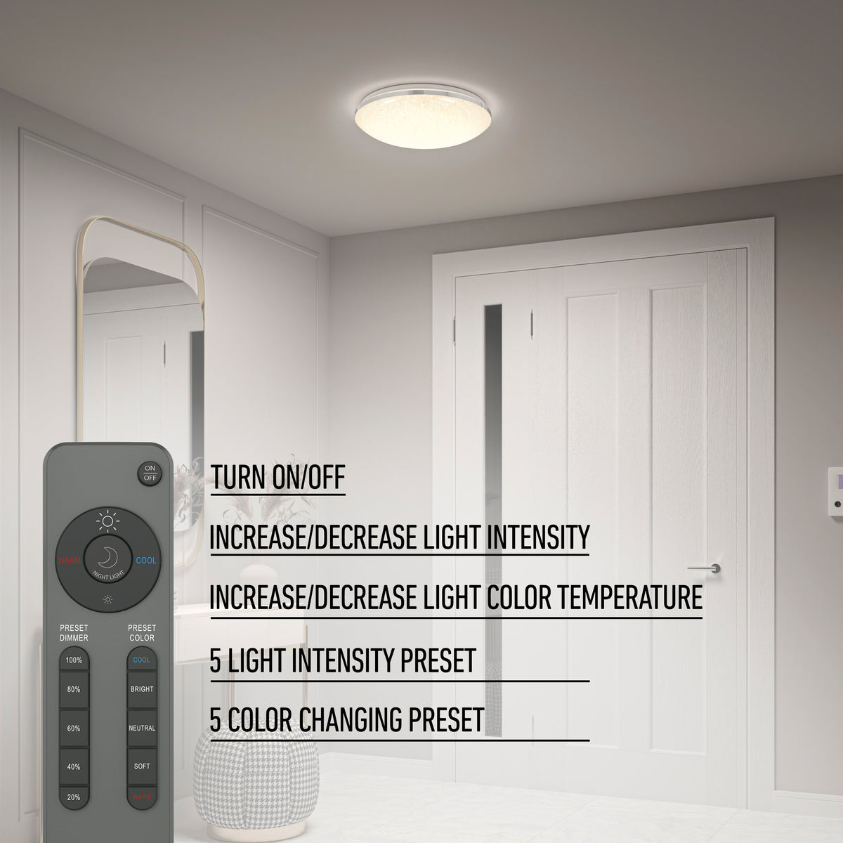 Sparkle 15 in. (38 cm) Modern LED Flush Mount Ceiling Light 5 CCT
