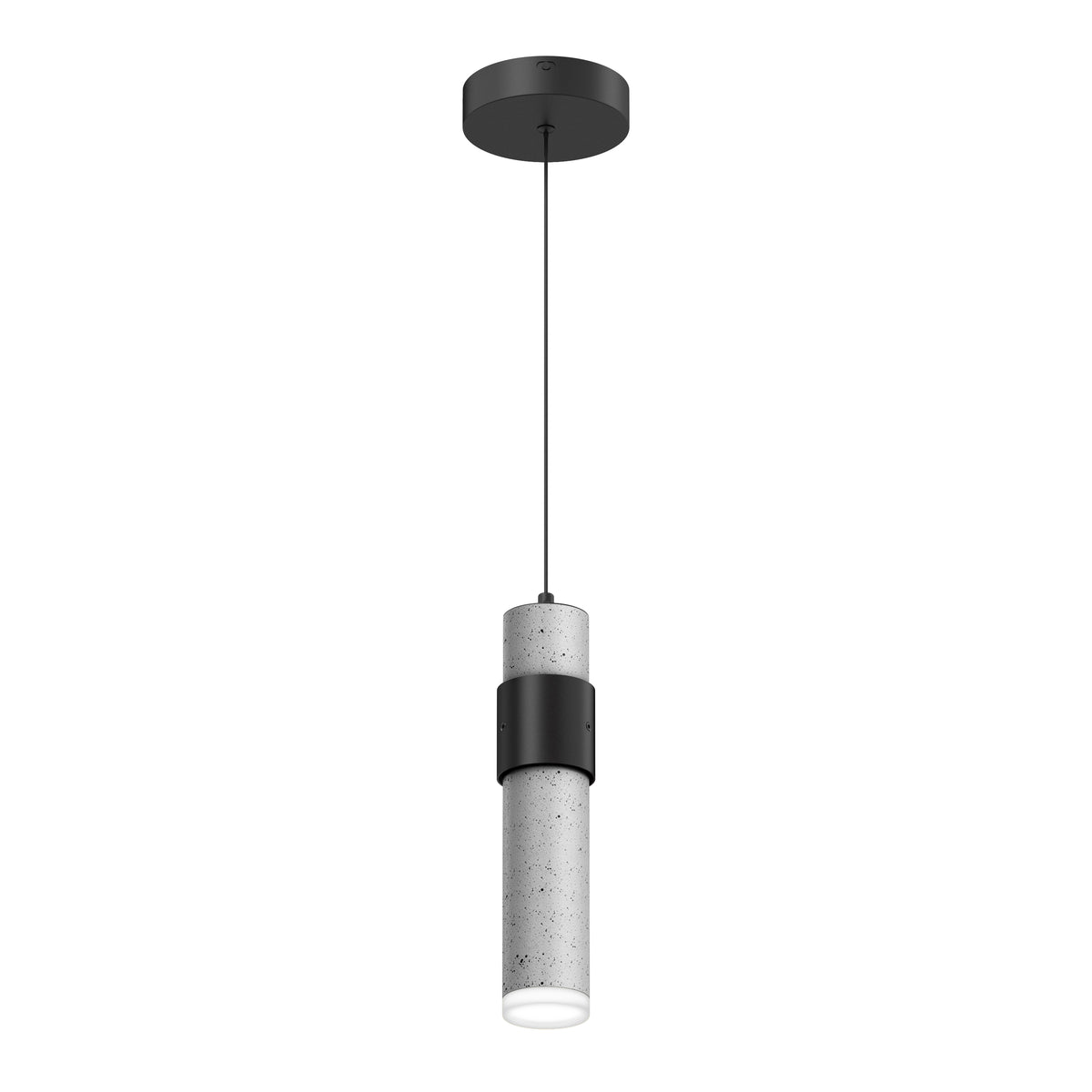 The Artika Barden 1-light LED pendant features a cylindrical concrete shade, black cord, and round black ceiling mount. Its minimalist, industrial design suits modern interiors and offers 5 CCT options for customized lighting.