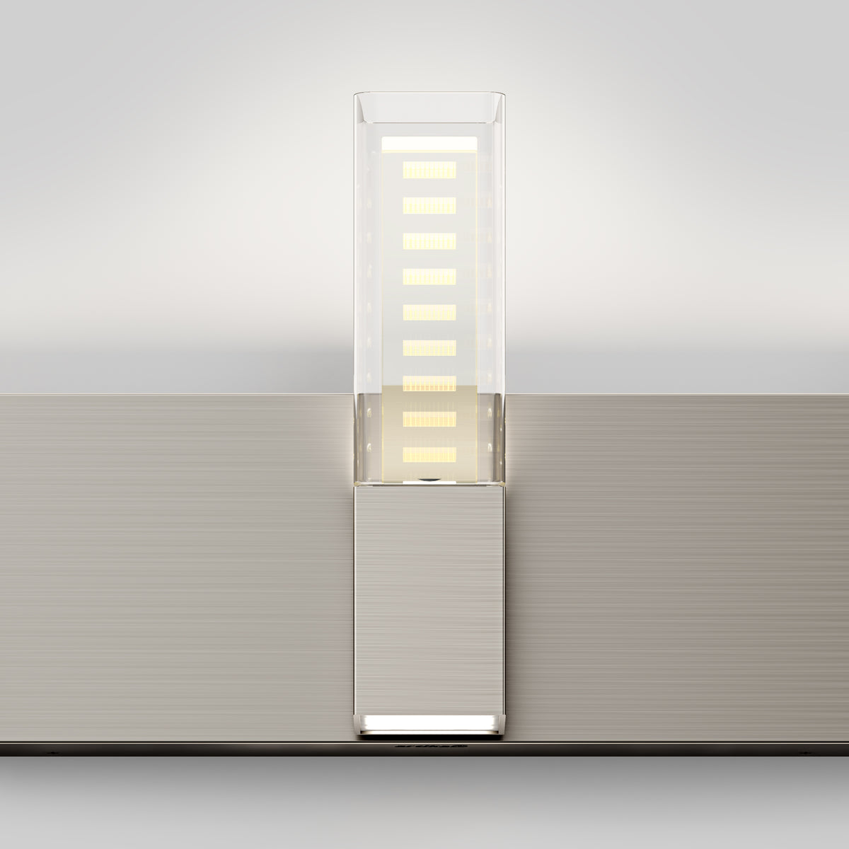 The Artika Hologram LED modern bathroom vanity light 5 CCT is mounted on a light gray wall.