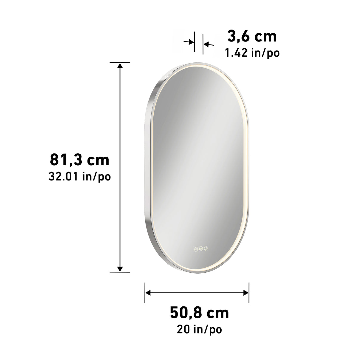 Royce Miroir à DEL 51 x 81 cm (20 x 32 po) 3 TCC antibuée
