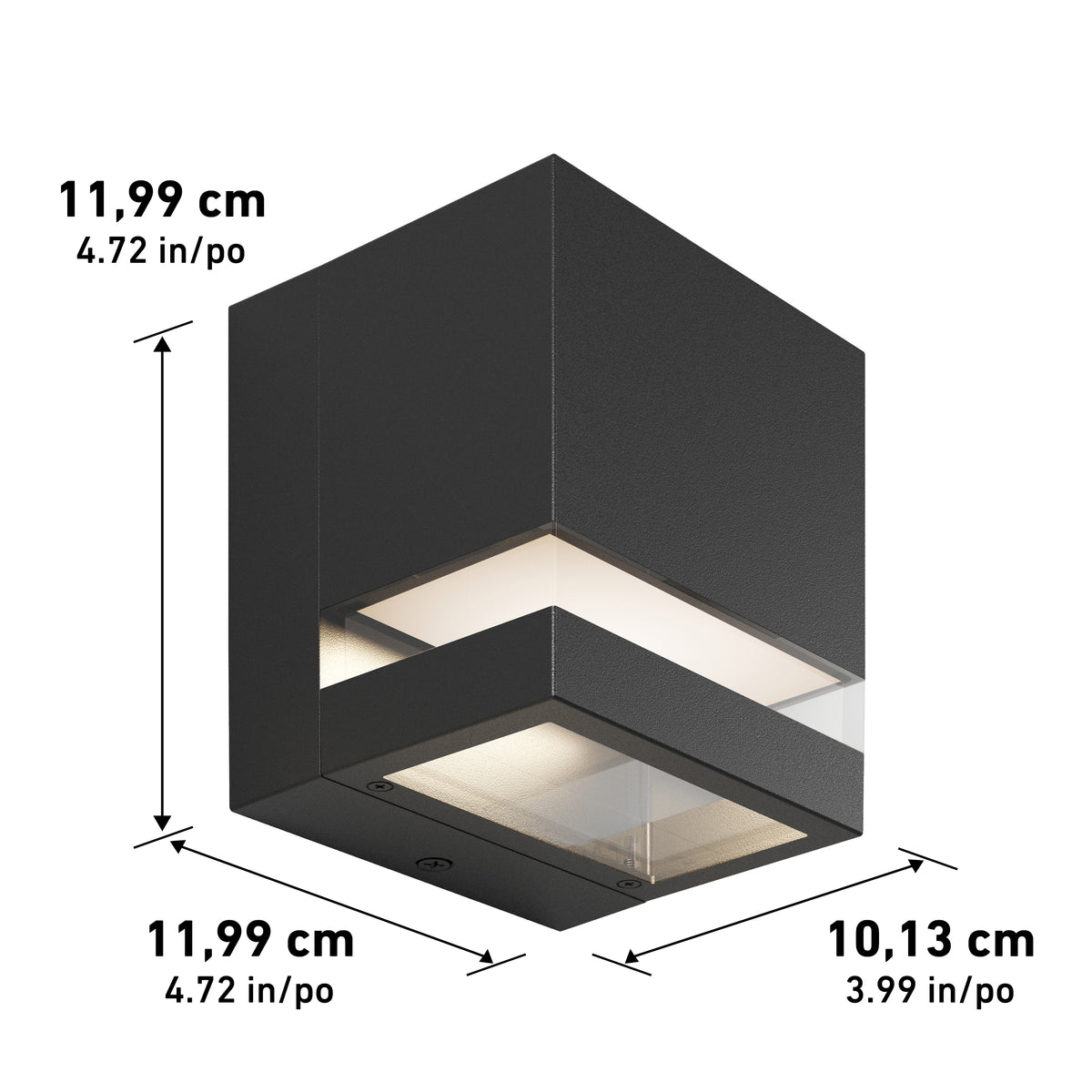 Artika Valor Square LED wall light, indoor-outdoor, transparent sides, 11.99 x 11.99 x 10.13 cm.