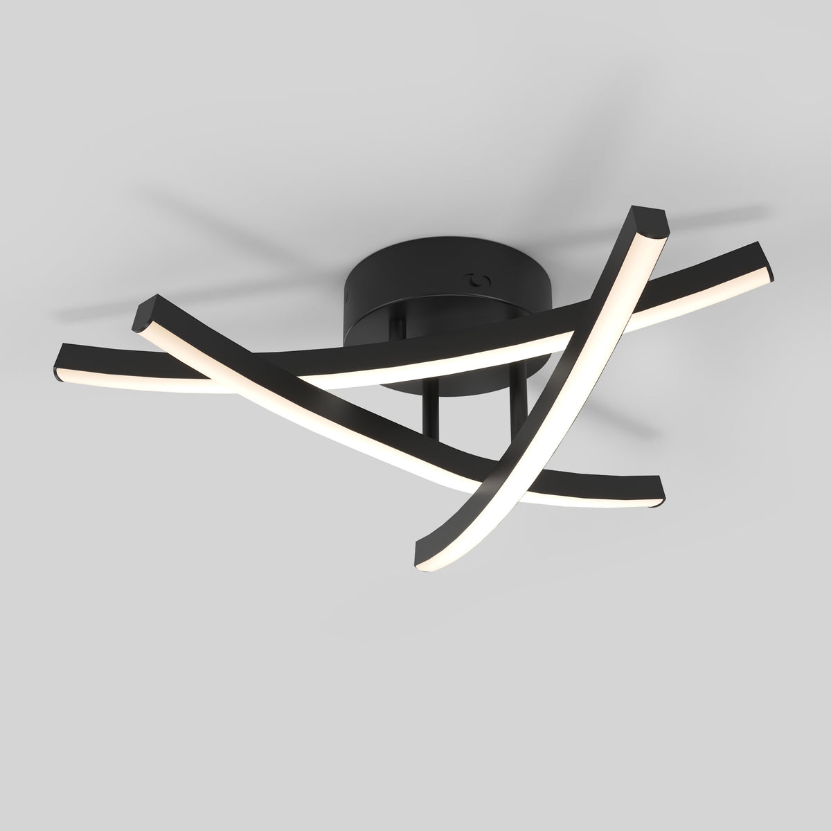 Artika Orly modern LED flush mount light features 3 CCT and three abstract, intersecting black and white bars.
