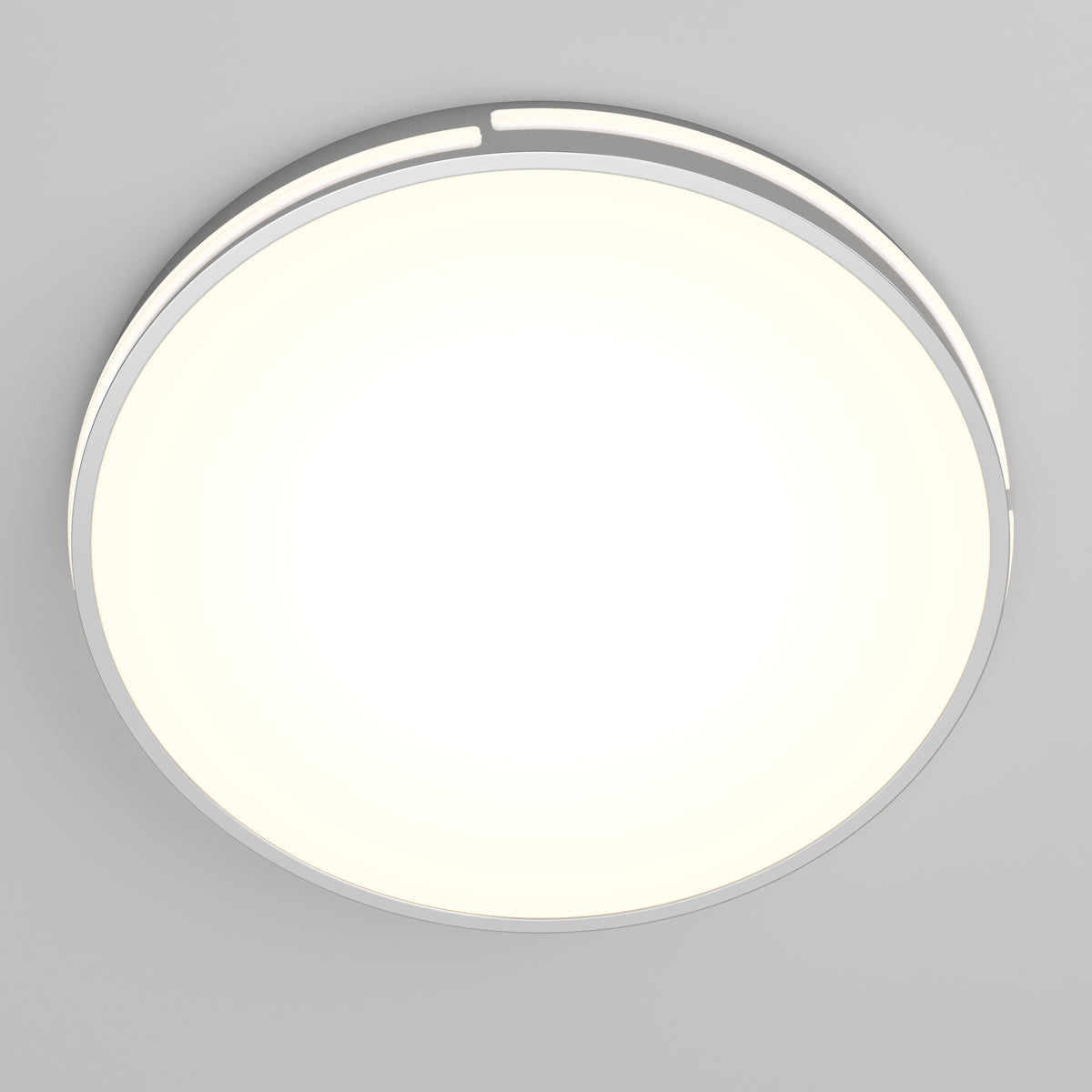 The Artika Delray 15.7 in. LED modern flush mount light features a slim matte black rim, adjustable 5 CCT colour balance, and bright white glow, seamlessly mounted on a smooth grey ceiling.