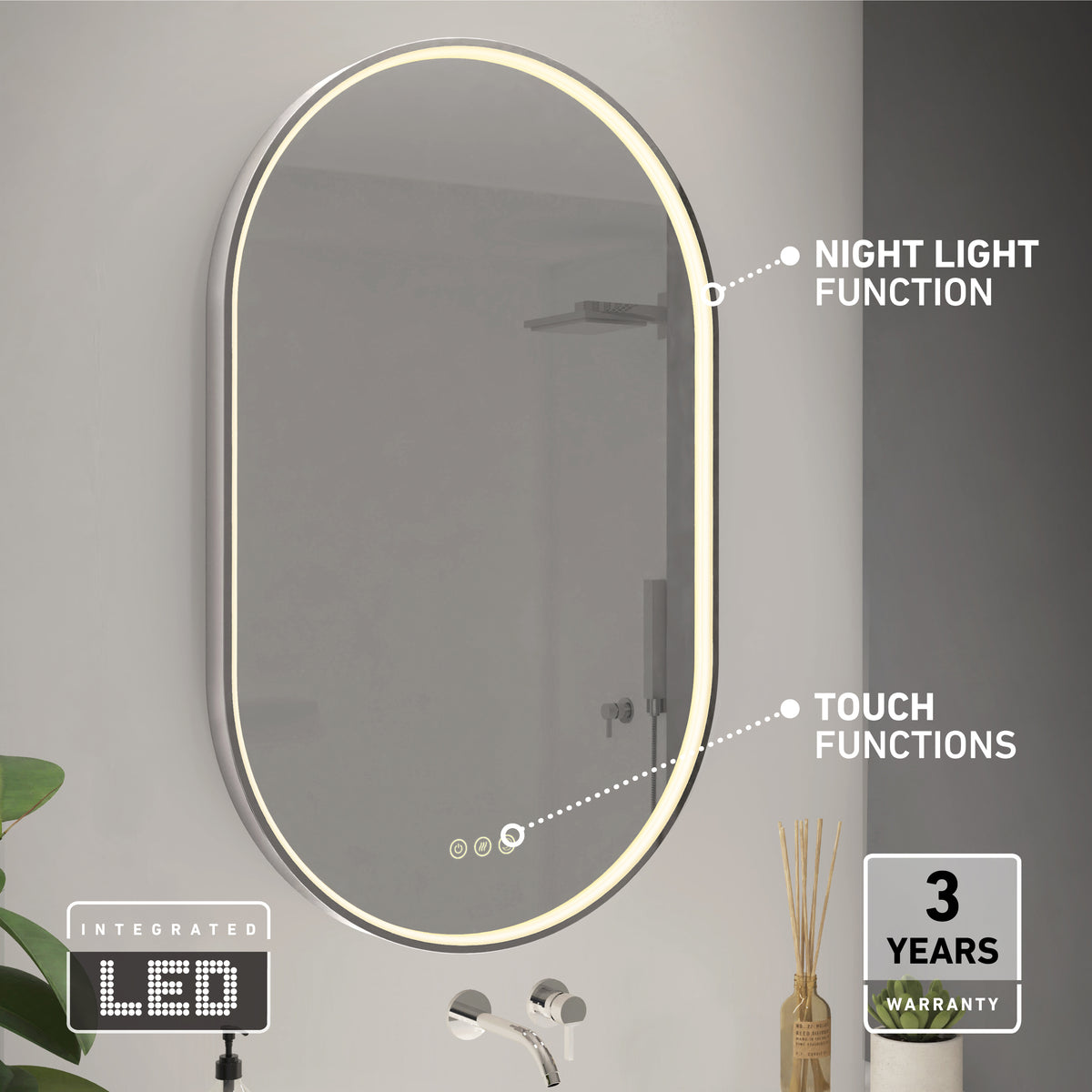 Royce Miroir à DEL 51 x 81 cm (20 x 32 po) 3 TCC antibuée