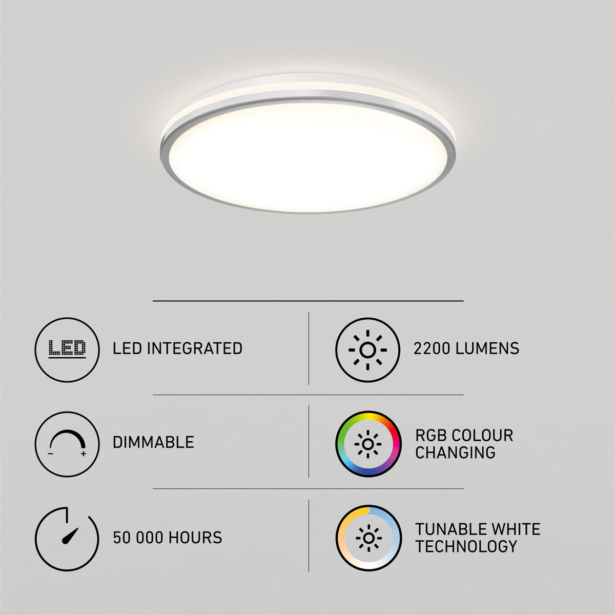 Artika Macy 15" LED flush mount: dimmable, 2200lm, RGB, tunable white, 50k hrs, Alexa compatible.