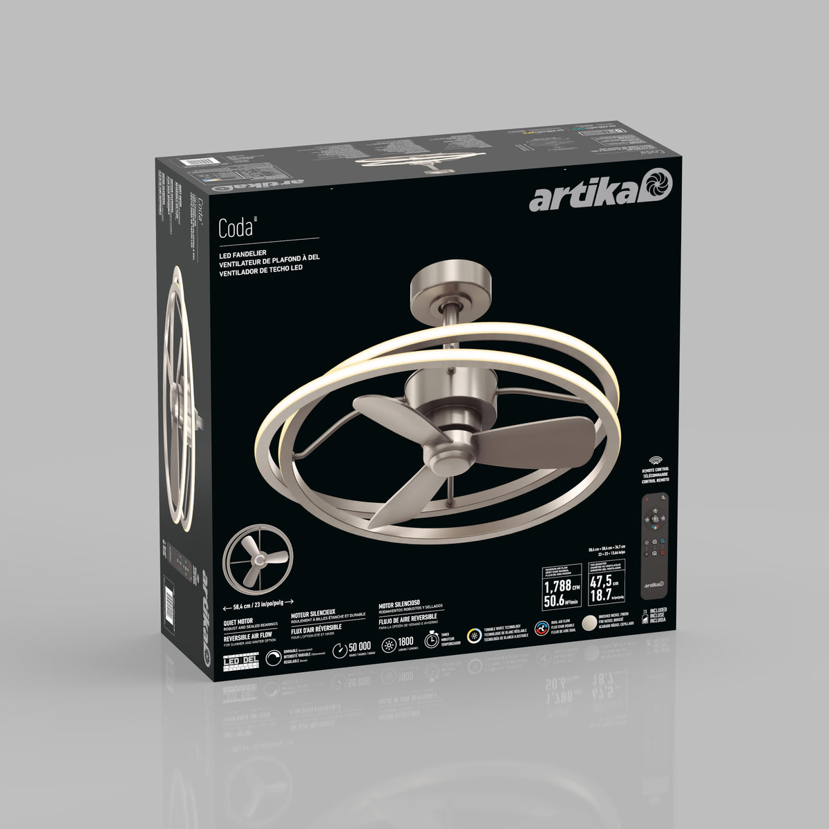 Coda 58 cm (23 po) DEL moderne fandelier ventilateur de plafond avec lumière - télécommande incluse