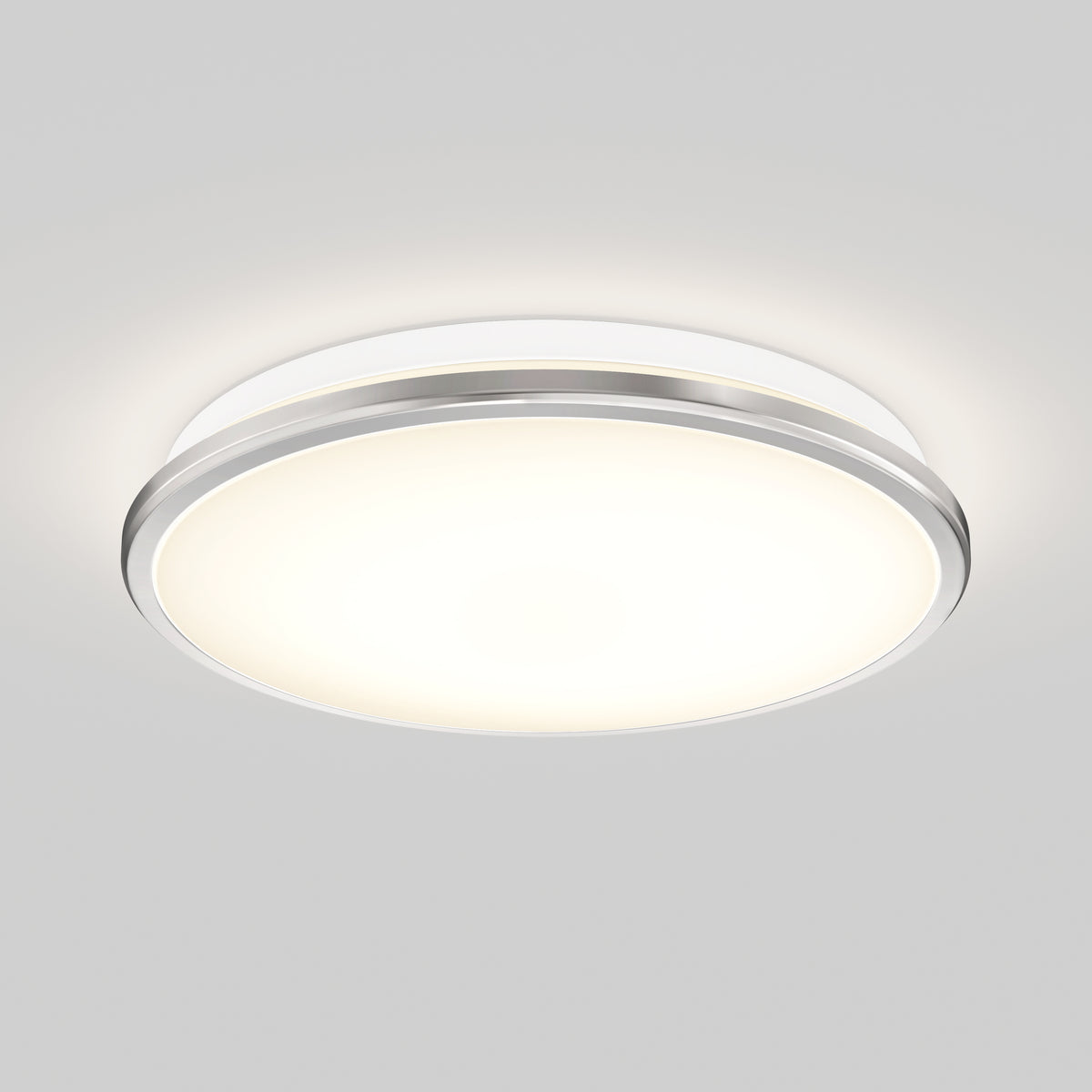 The Artika Vera 13 in. Modern LED Flush Mount Ceiling Light gives a soft, even white glow with its frosted cover and chrome finish.