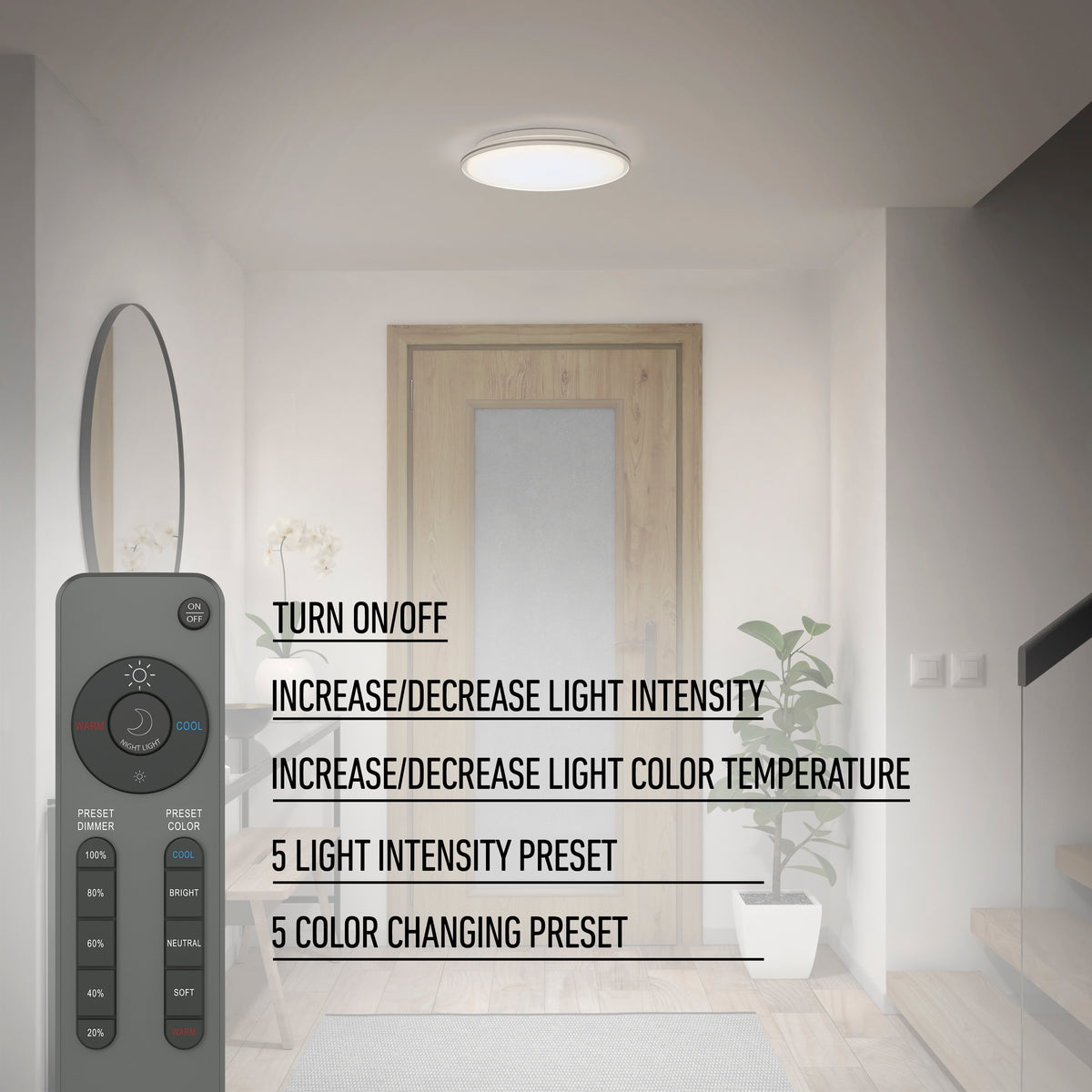 Astrid luz de techo LED moderna empotrada 42 cm (17 in.) 5 CCT con control remoto