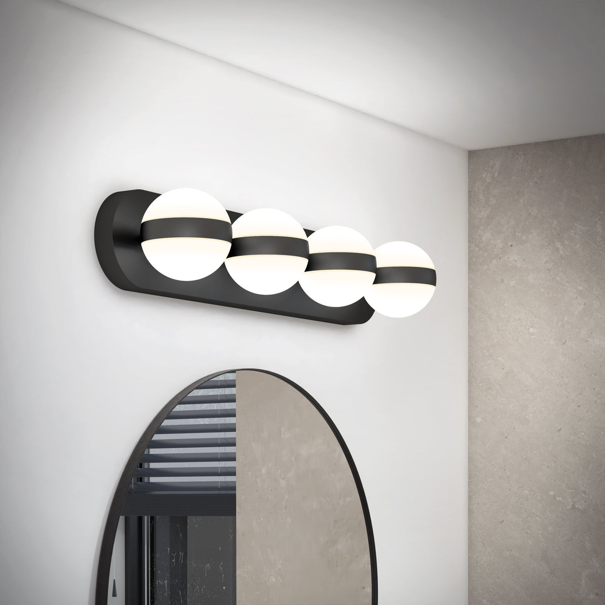The Artika Baldric LED modern vanity light offers 3 adjustable CCTs with four round bulbs for your bathroom mirror.