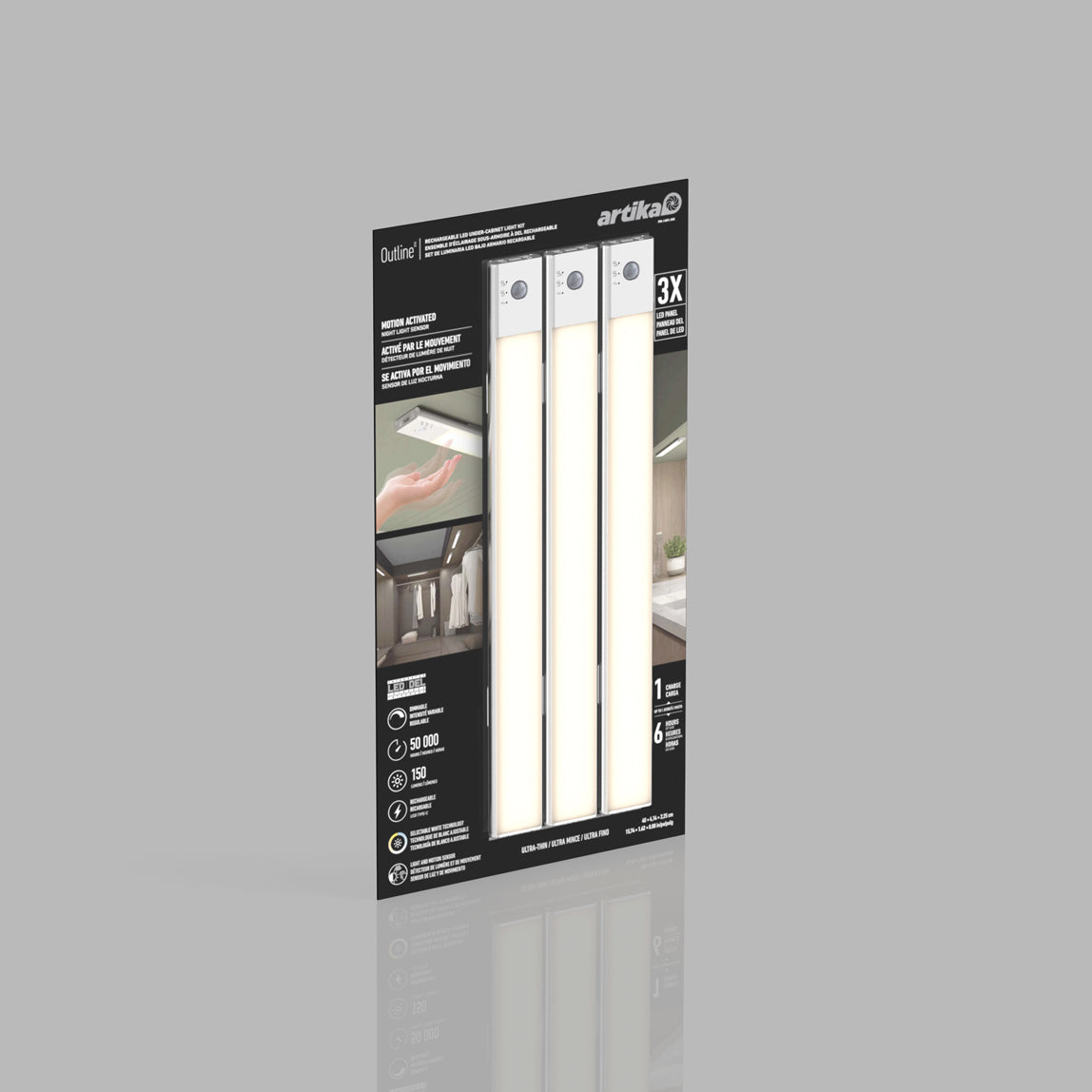 Outline lumières LED sous armoire 3CCT - paquet de 3
