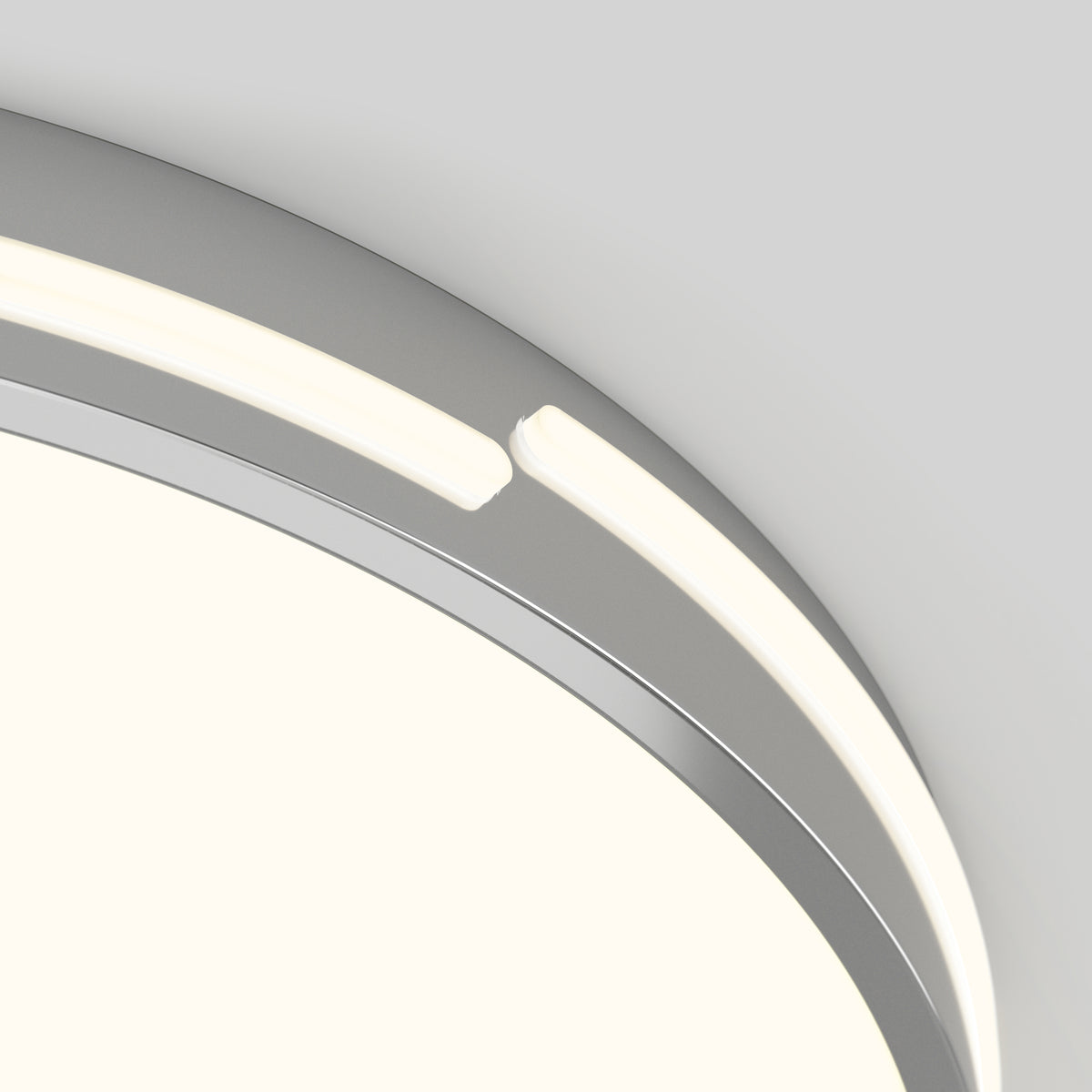 Close-up of the Artika Delray 15.7 in. LED modern flush mount light 5 CCT, featuring a matte black circular design with an integrated strip and a small gap where the ends meet. Adjustable color balance complements the sleek look on a light gray background.
