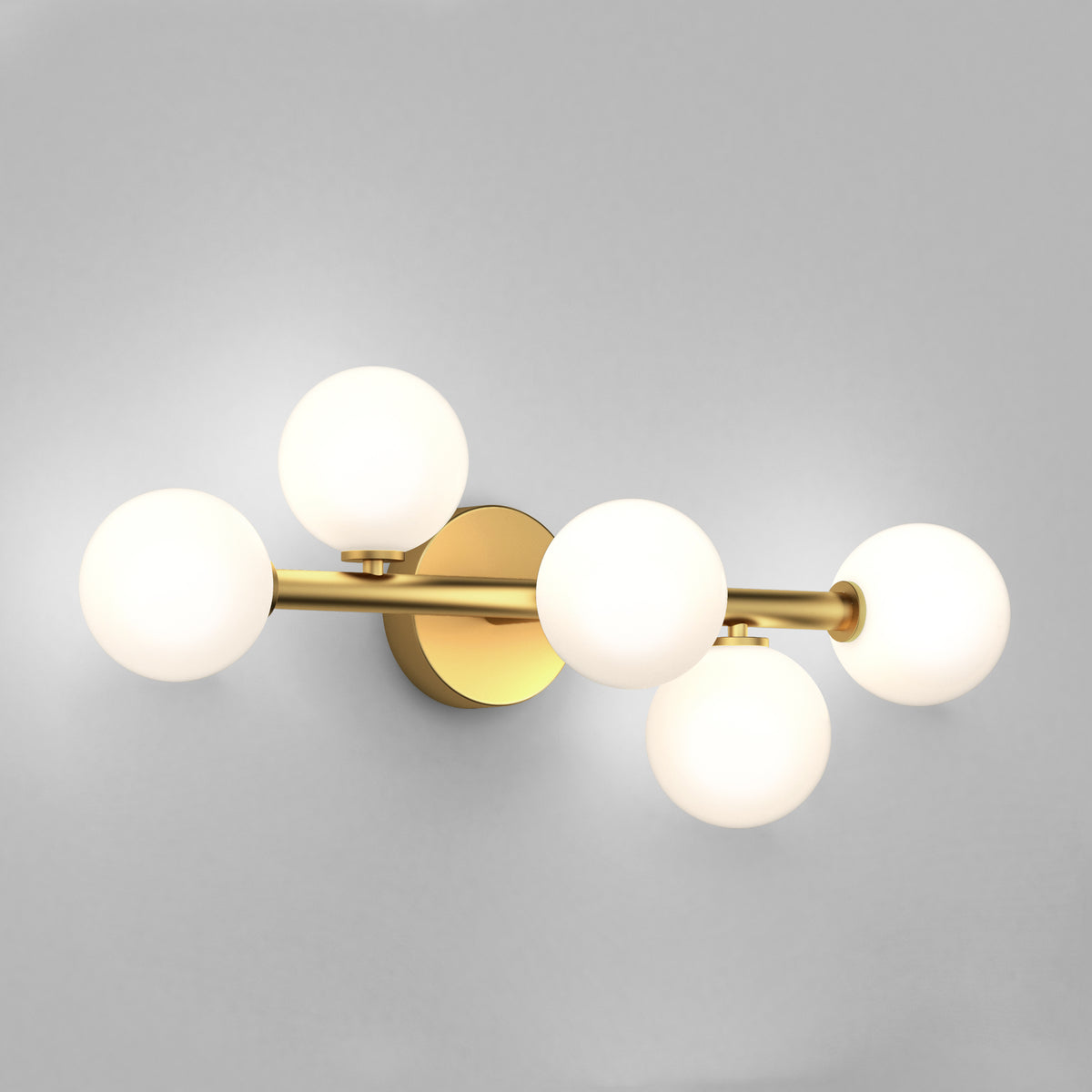 The Artika Bloom 27-in (69 cm) 3-Light Modern LED Vanity Light features three frosted glass globes on a gold fixture, creating a stylish and elegant look—ideal for bathroom lighting.