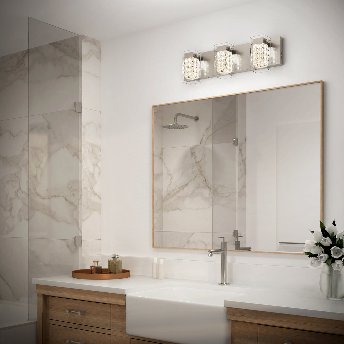 Crystal Cube 21 pulg (53 cm) luminario de vanidad de 3 luces LED moderno 5 TCL para baño
