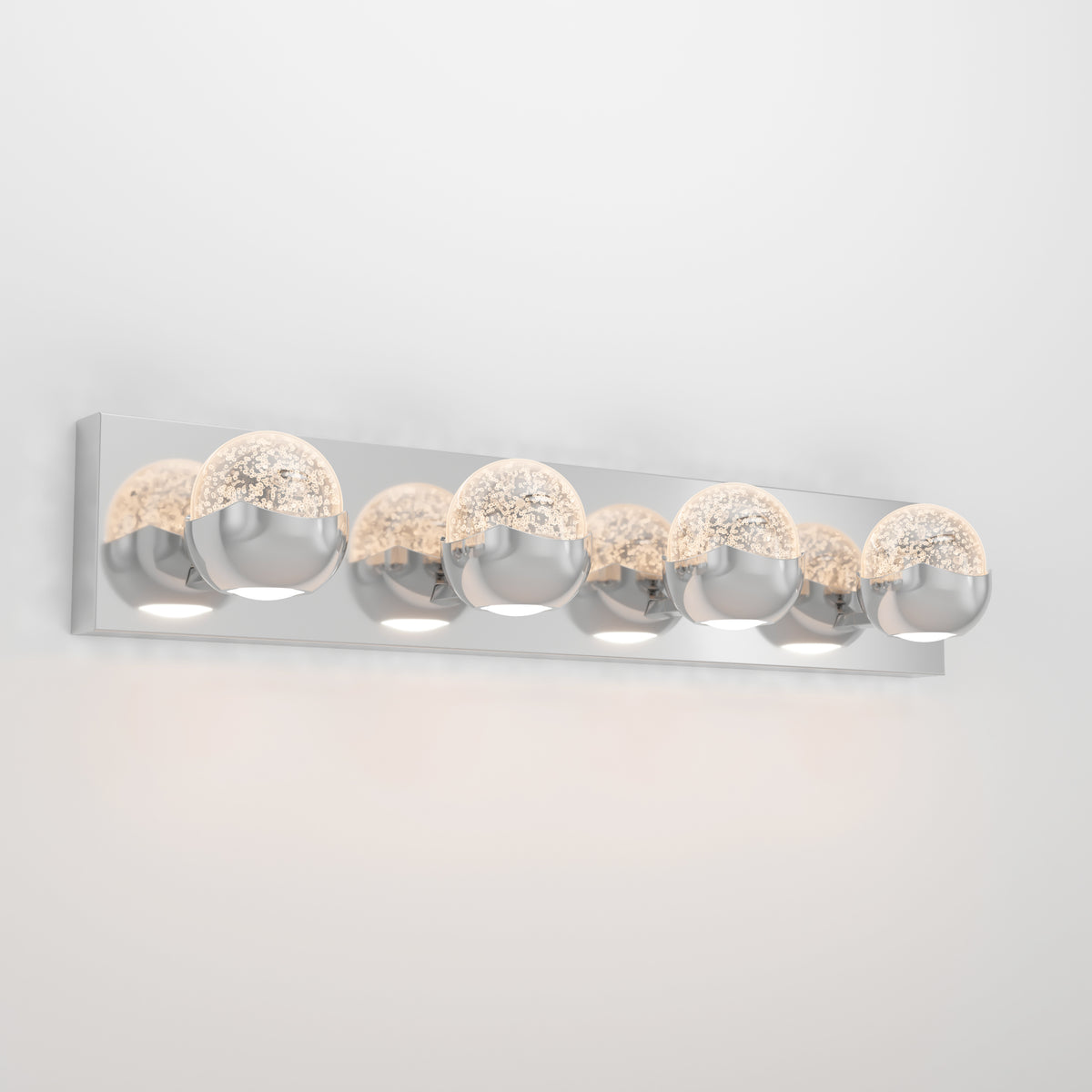 The Artika Oracle LED bathroom vanity light features five chrome globes and tunable white technology for adjustable, modern lighting.