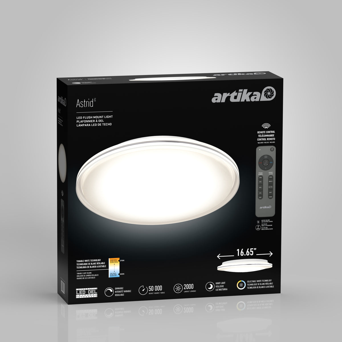 Astrid luz de techo LED moderna empotrada 42 cm (17 in.) 5 CCT con control remoto