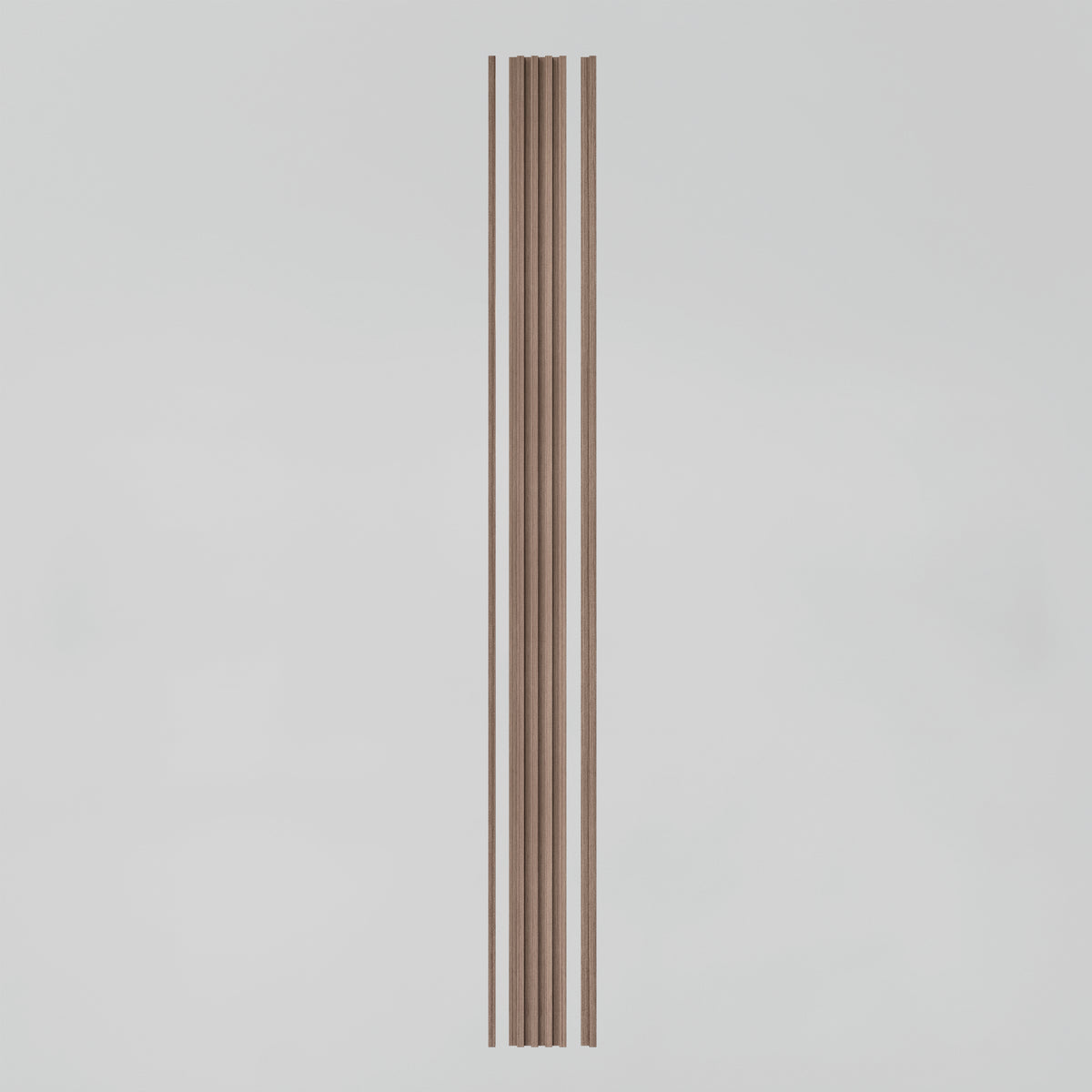 The Artika Panolok 30.67 ft wall panel kit (pack of 8) features narrow, vertical oak-finish panels with three evenly spaced grooves, inspired by Scandinavian design, shown against a plain light background.