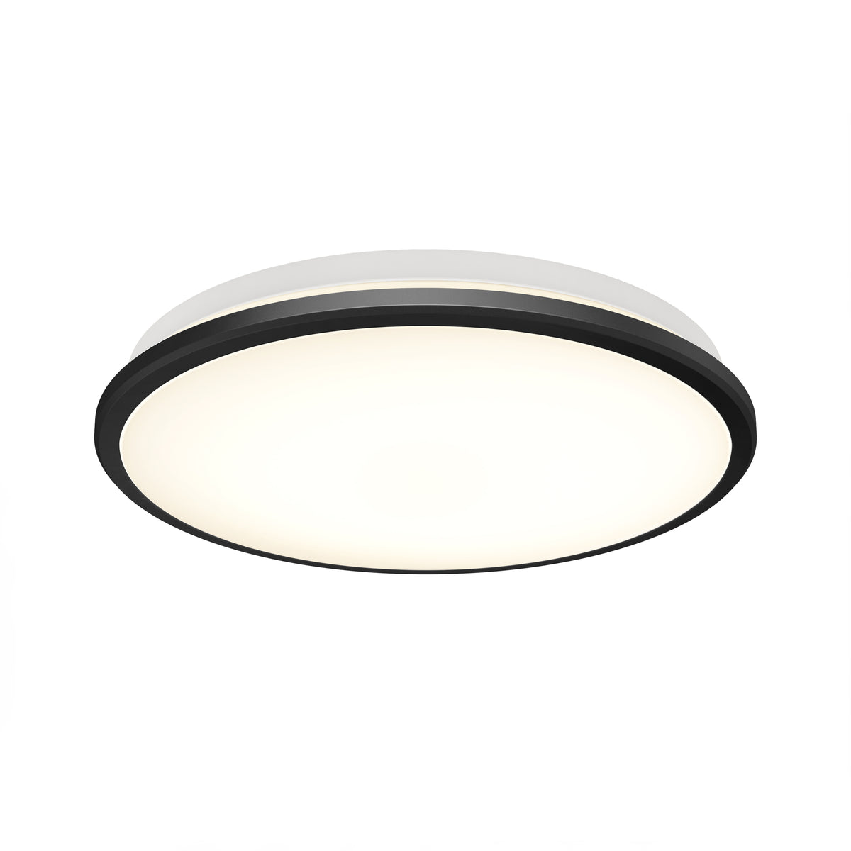 The Artika Vera 13 in. Modern LED Flush Mount Ceiling Light features a black rim, white frosted diffuser, and is dimmable.