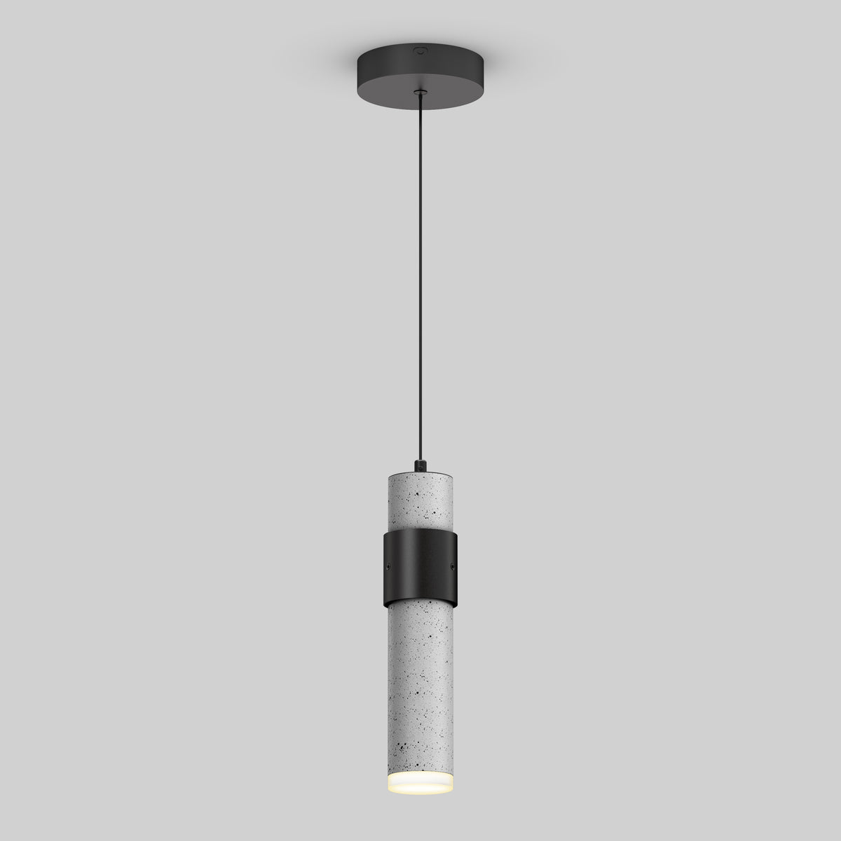 The Artika Barden 1-light LED pendant features a cylindrical concrete shade with a black metal accent and hangs from a black cord, shown against a plain light gray background.
