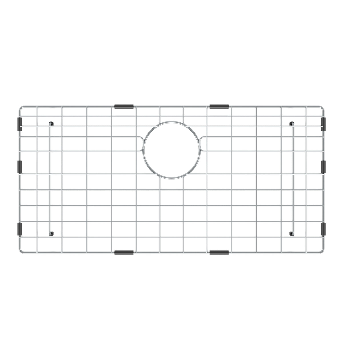 Artika Baycrest 31 in. Modern Sink grid: rectangular metal, black corner protectors, center cutout, top view—fits single bowl.