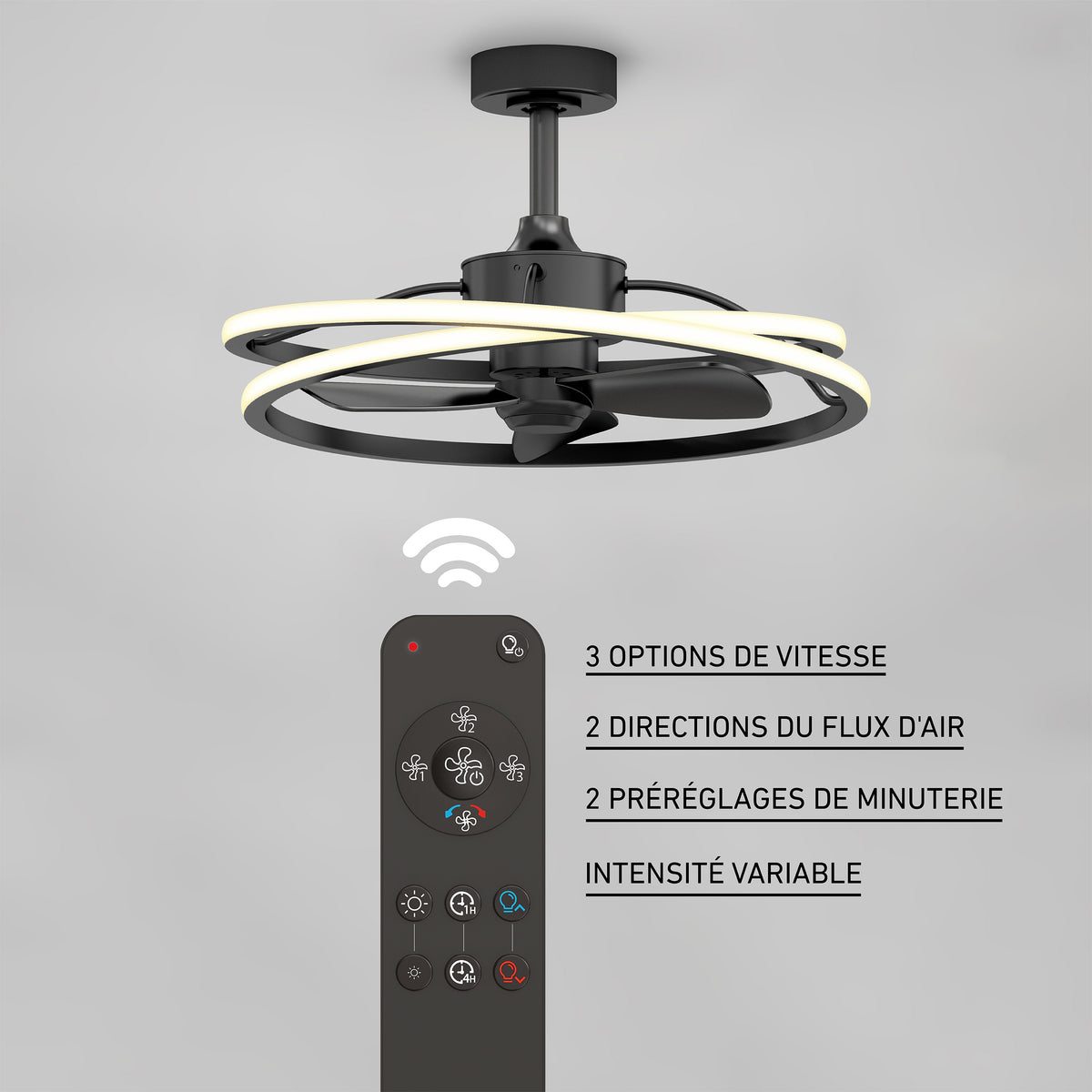 Coda 58 cm (23 po) DEL moderne fandelier ventilateur de plafond avec lumière - télécommande incluse
