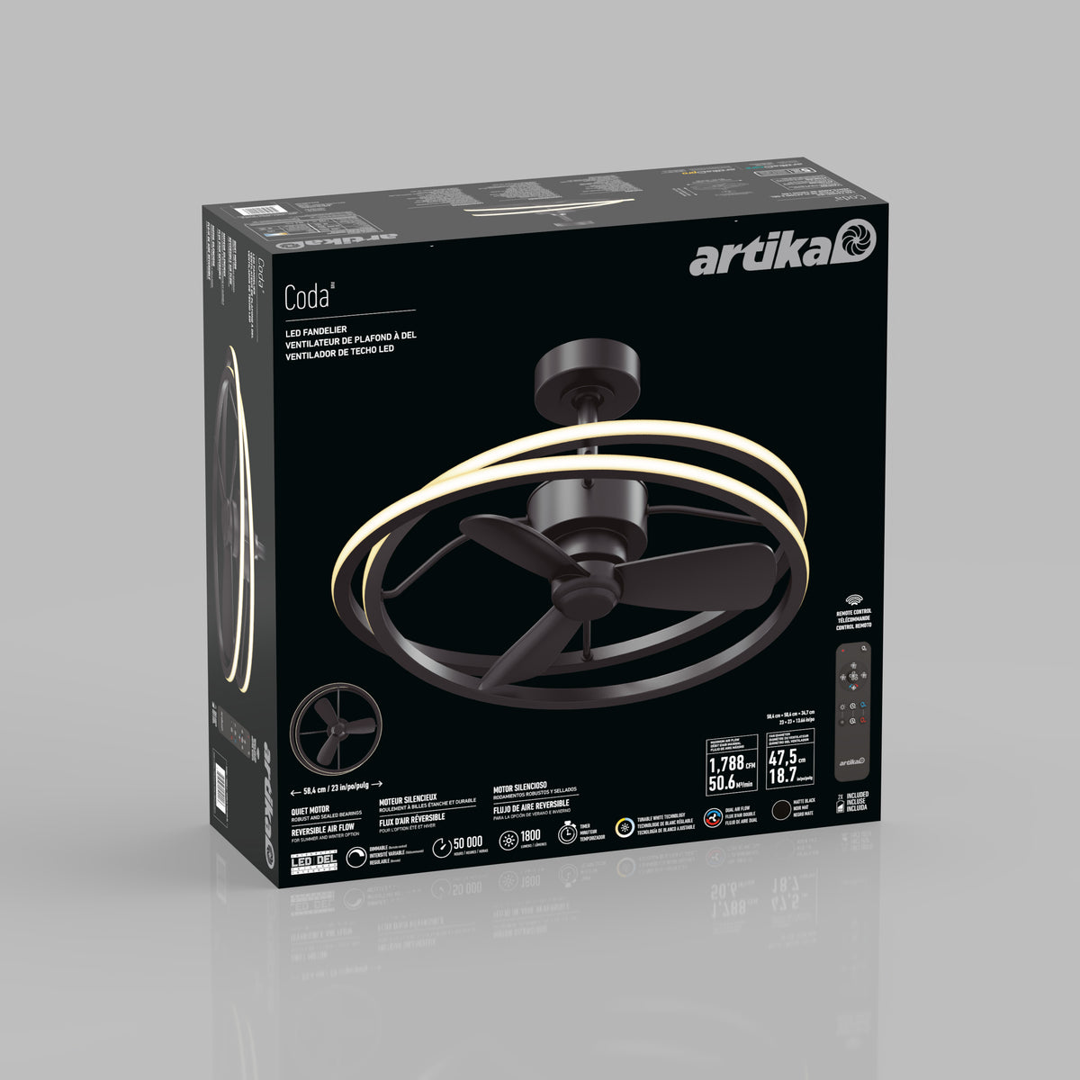 Coda 58 cm (23 po) DEL moderne fandelier ventilateur de plafond avec lumière - télécommande incluse