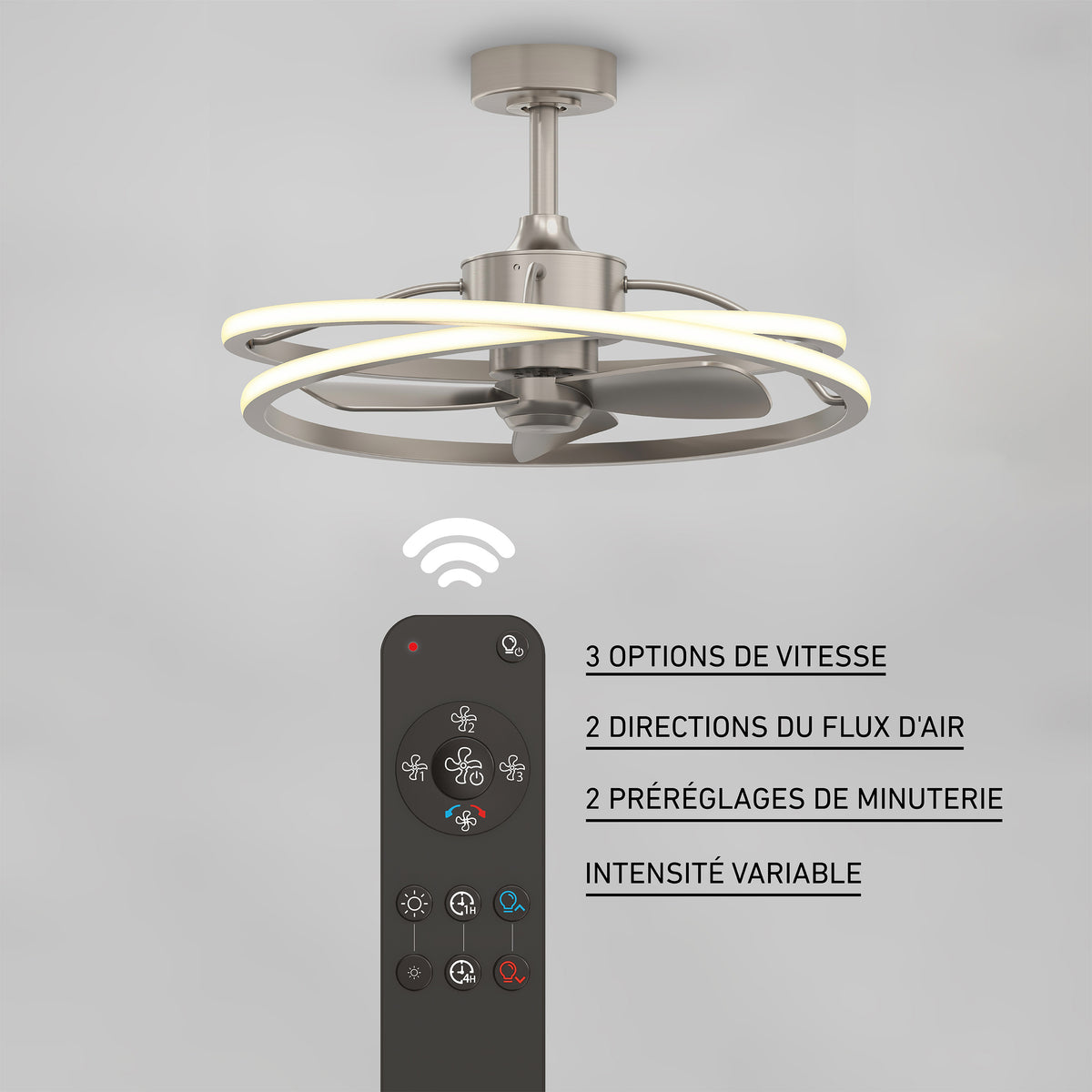 Coda 58 cm (23 po) DEL moderne fandelier ventilateur de plafond avec lumière - télécommande incluse