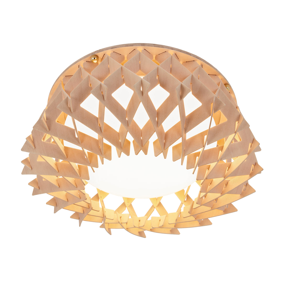 The Artika Kiran 13 in. modern LED flush mount light features a geometric lattice wooden shade around a round, white diffused light source and offers 5 selectable color temperatures (CCT).