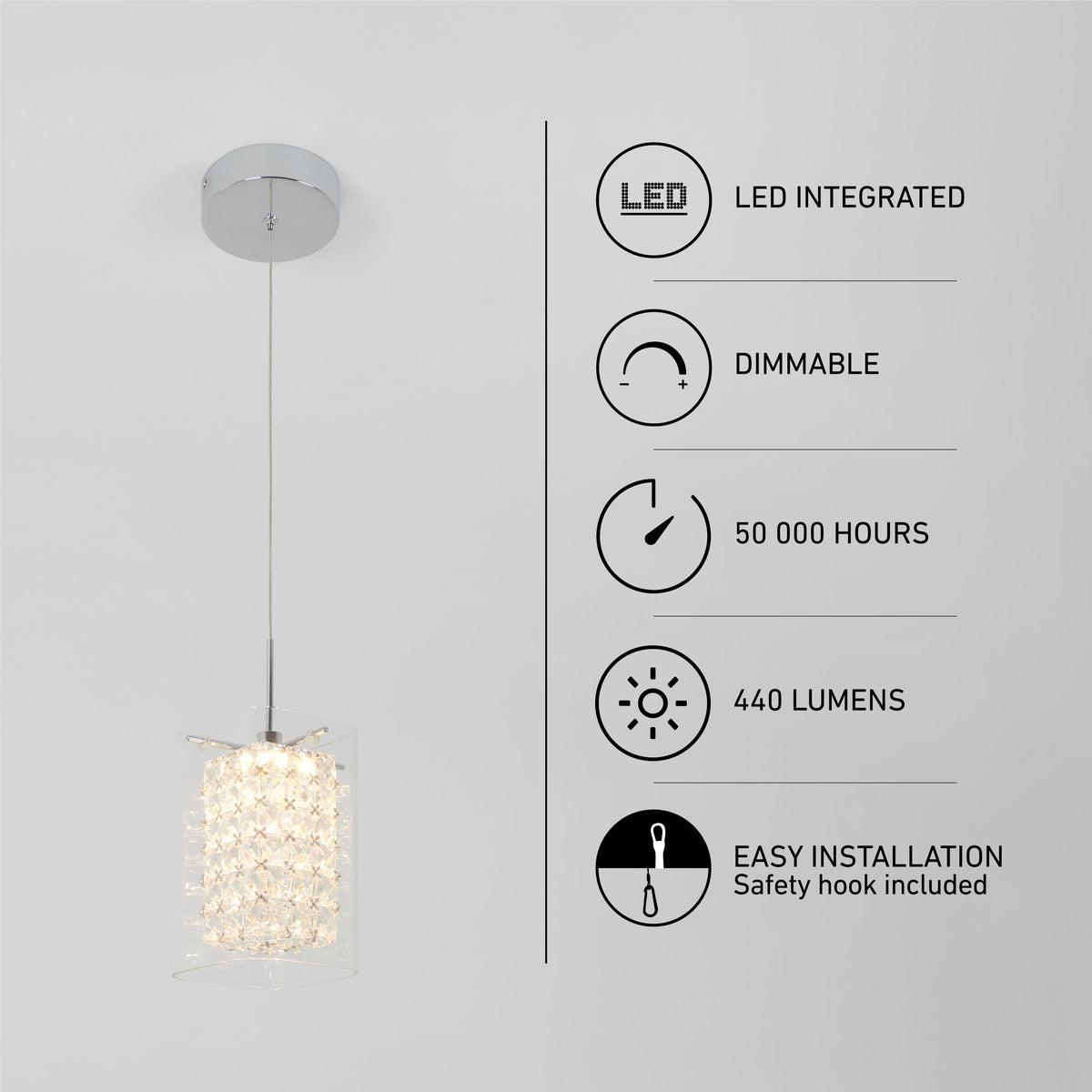 Crystal Cube suspension à 1 Lumière DEL