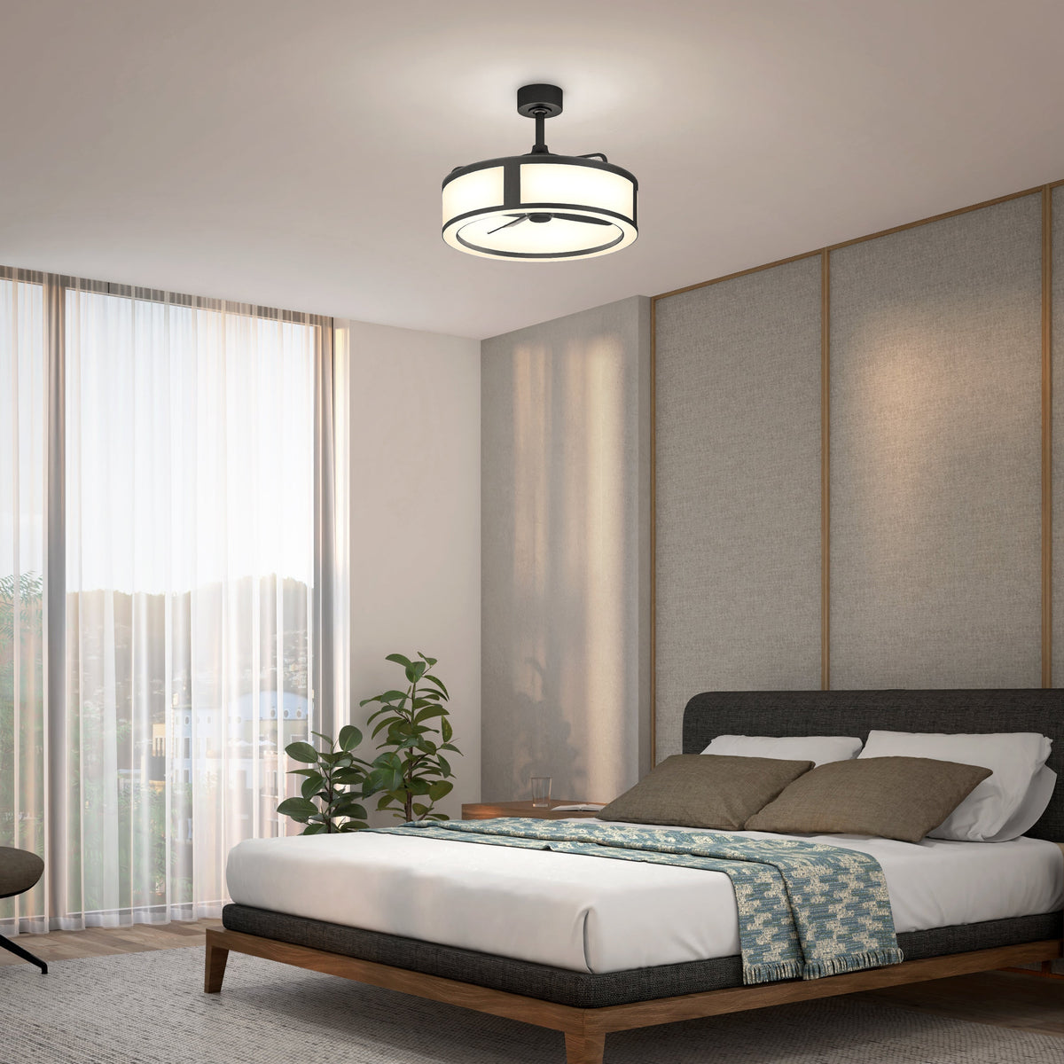 Huxley Modern LED Ceiling Fan in Bedroom