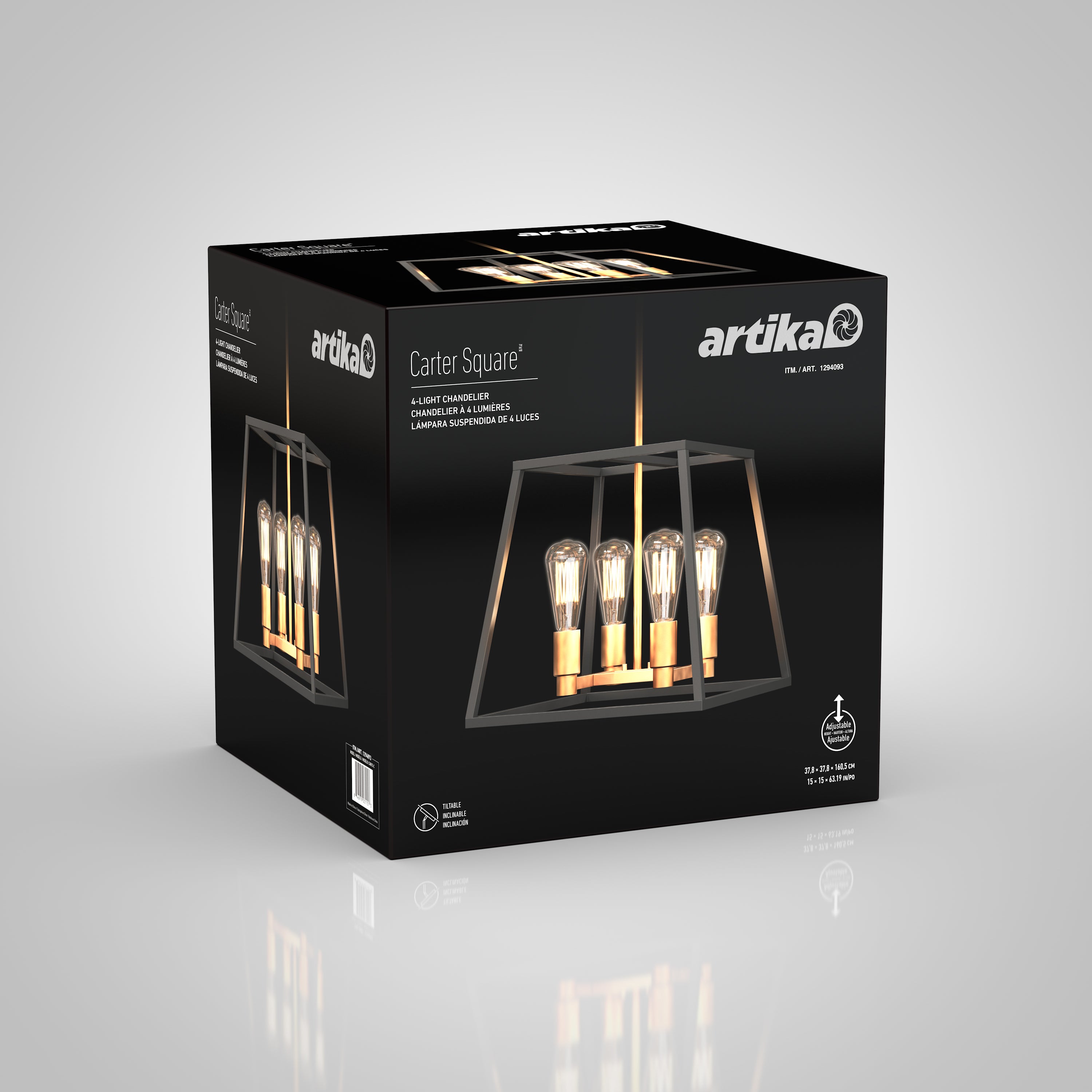 Carter Square 4-light Chandelier in Black | Artika Canada