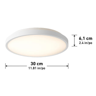 Artika Isara 12 in. (30 cm) RGBIC LED flush mount with interchangeable trim, 6.1 cm thick; dimensions shown in cm/in.