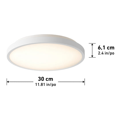 Artika Isara 12 in. (30 cm) RGBIC LED flush mount with interchangeable trim, 6.1 cm thick; dimensions shown in cm/in.